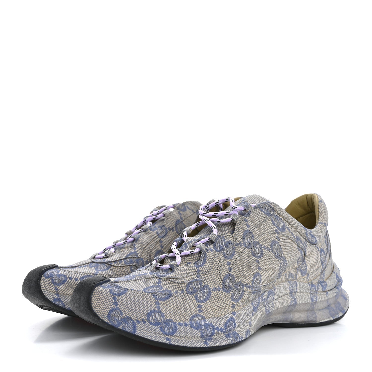 Ultralight Plume Calfskin Monogram Printed Mens Gucci Run Sneakers 9.5 Beige Blue