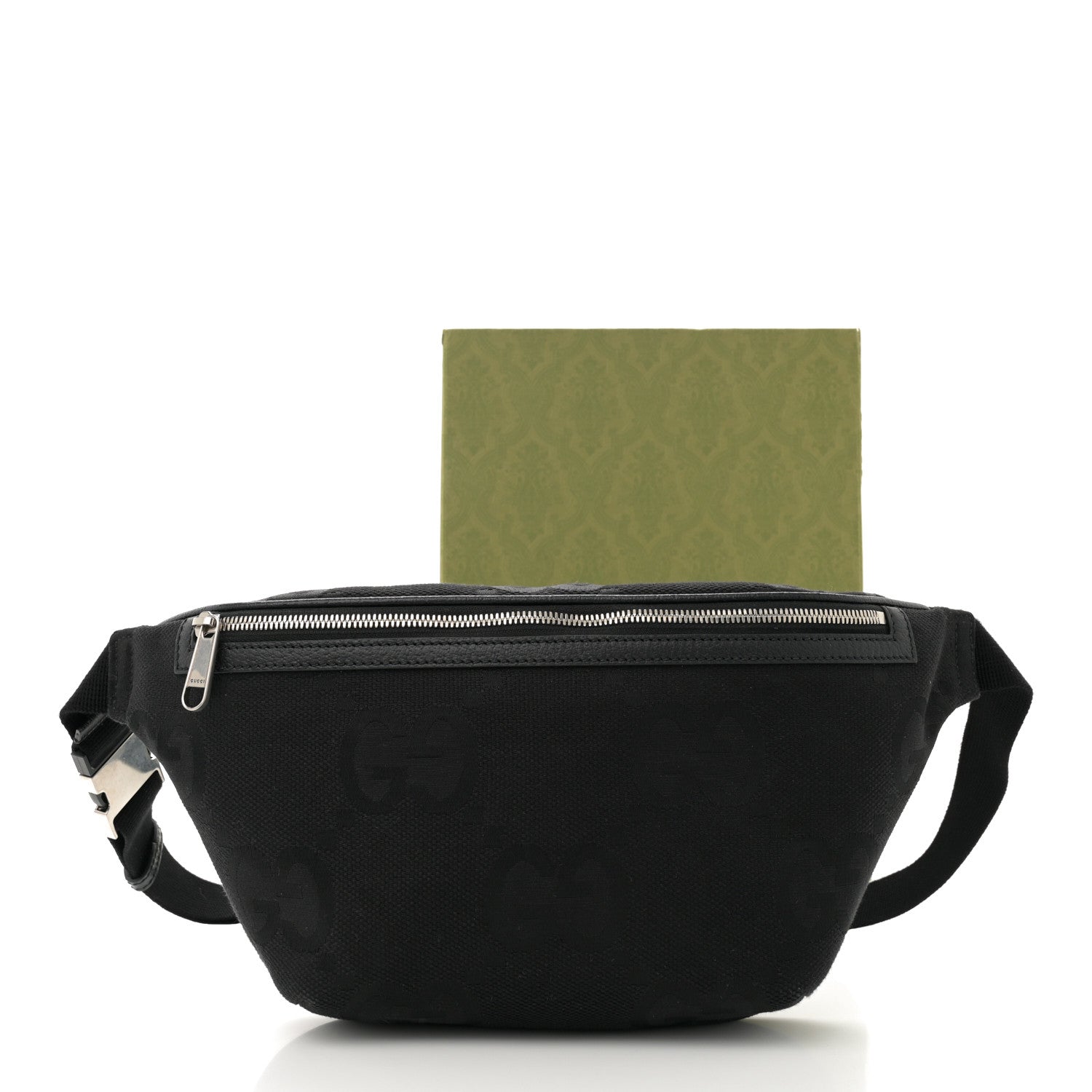 Monogram Jumbo GG Textured Dollar Calfskin Web Belt Bag Black