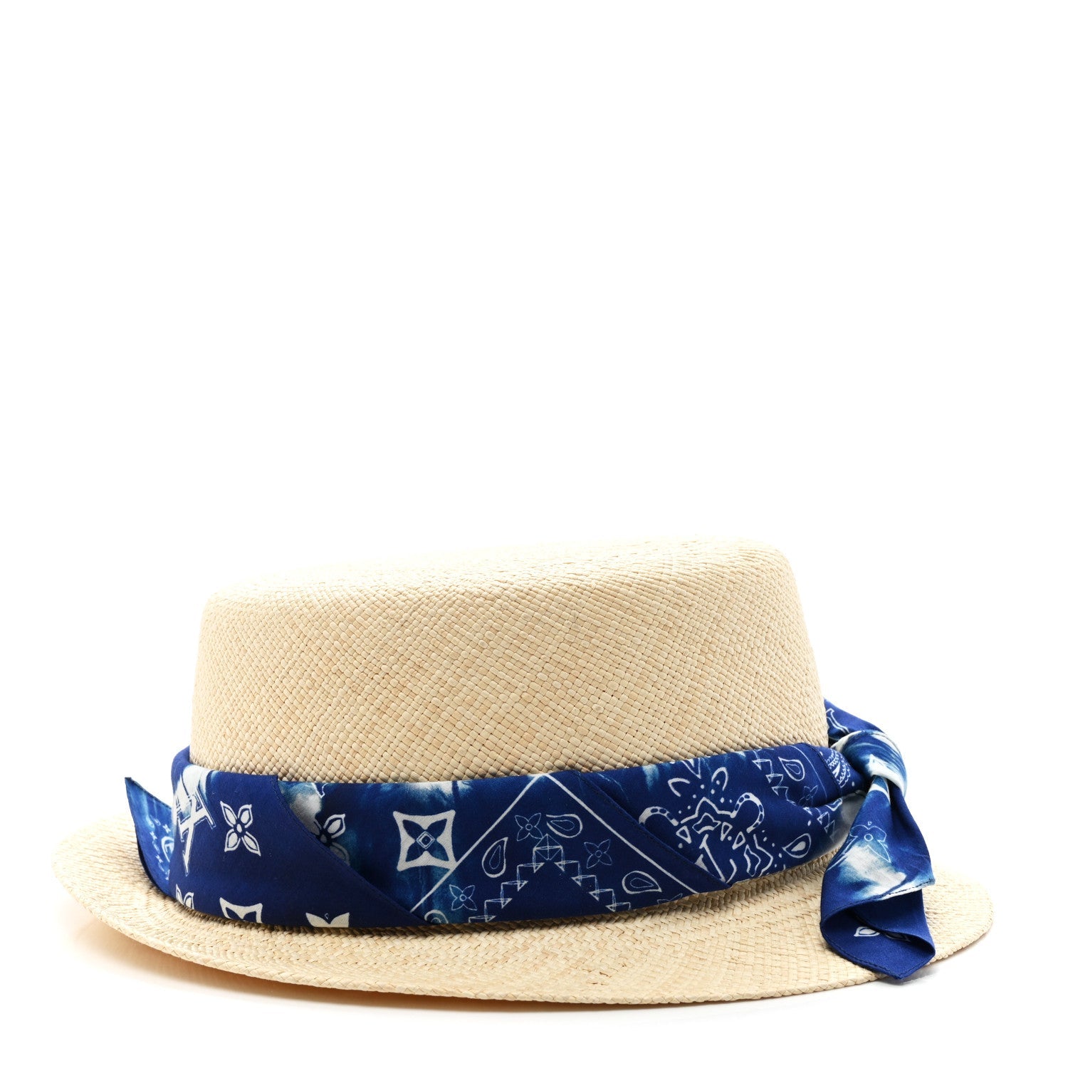 Straw Monogram Bandana Hat Blue