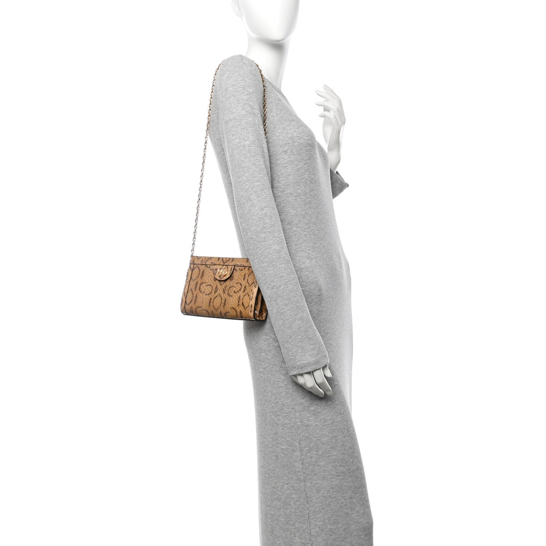 Snakeskin GG Mini Ophidia Chain Shoulder Bag Brown
