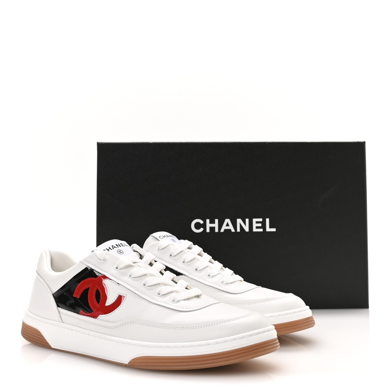 Calfskin Patent Calfskin Mens CC Sneakers 44 White Black Red