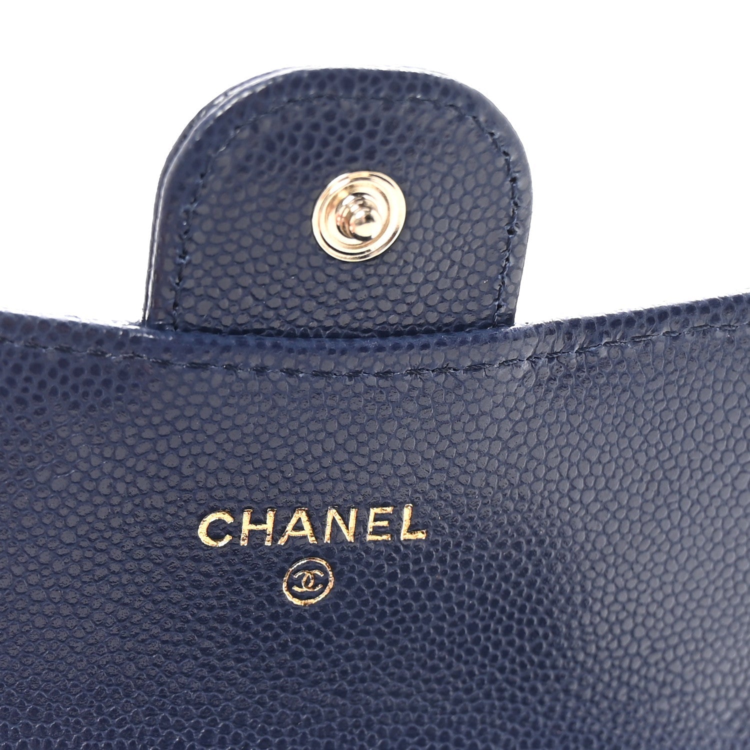 Caviar Quilted Flap Card Holder Wallet Navy Blue