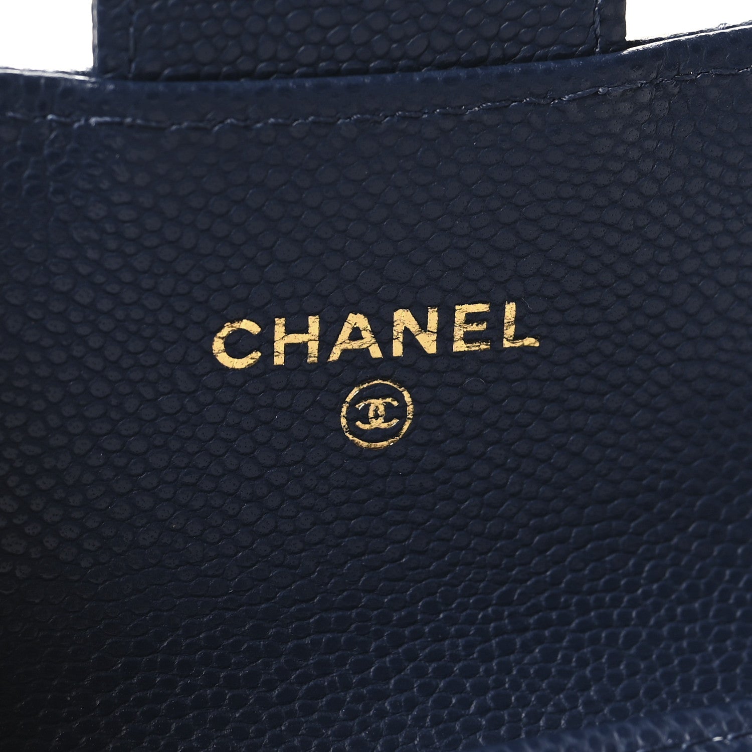 Caviar Quilted Flap Card Holder Wallet Navy Blue