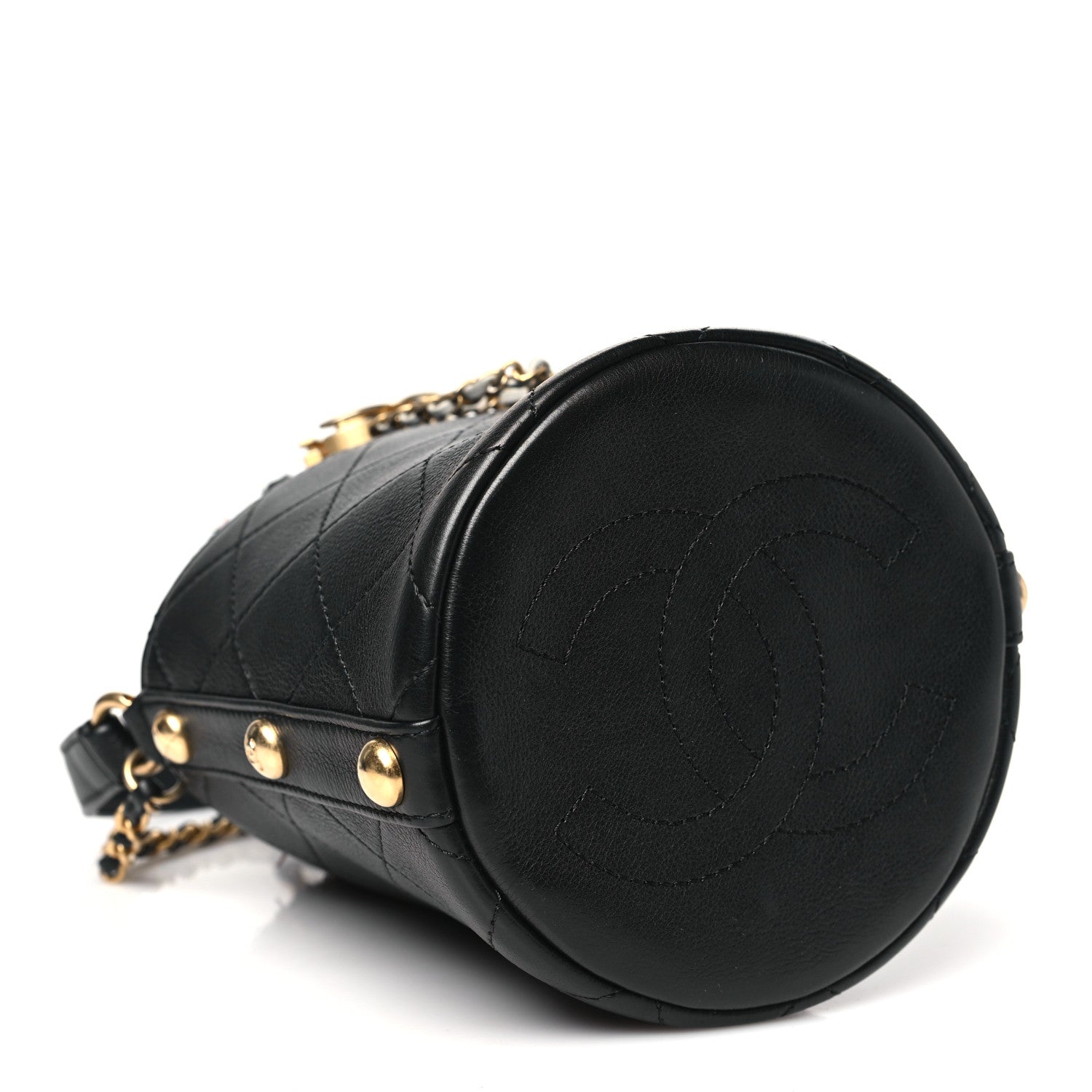 Calfskin Tweed Small CC Chain Bucket Drawstring Bag Black Multicolor