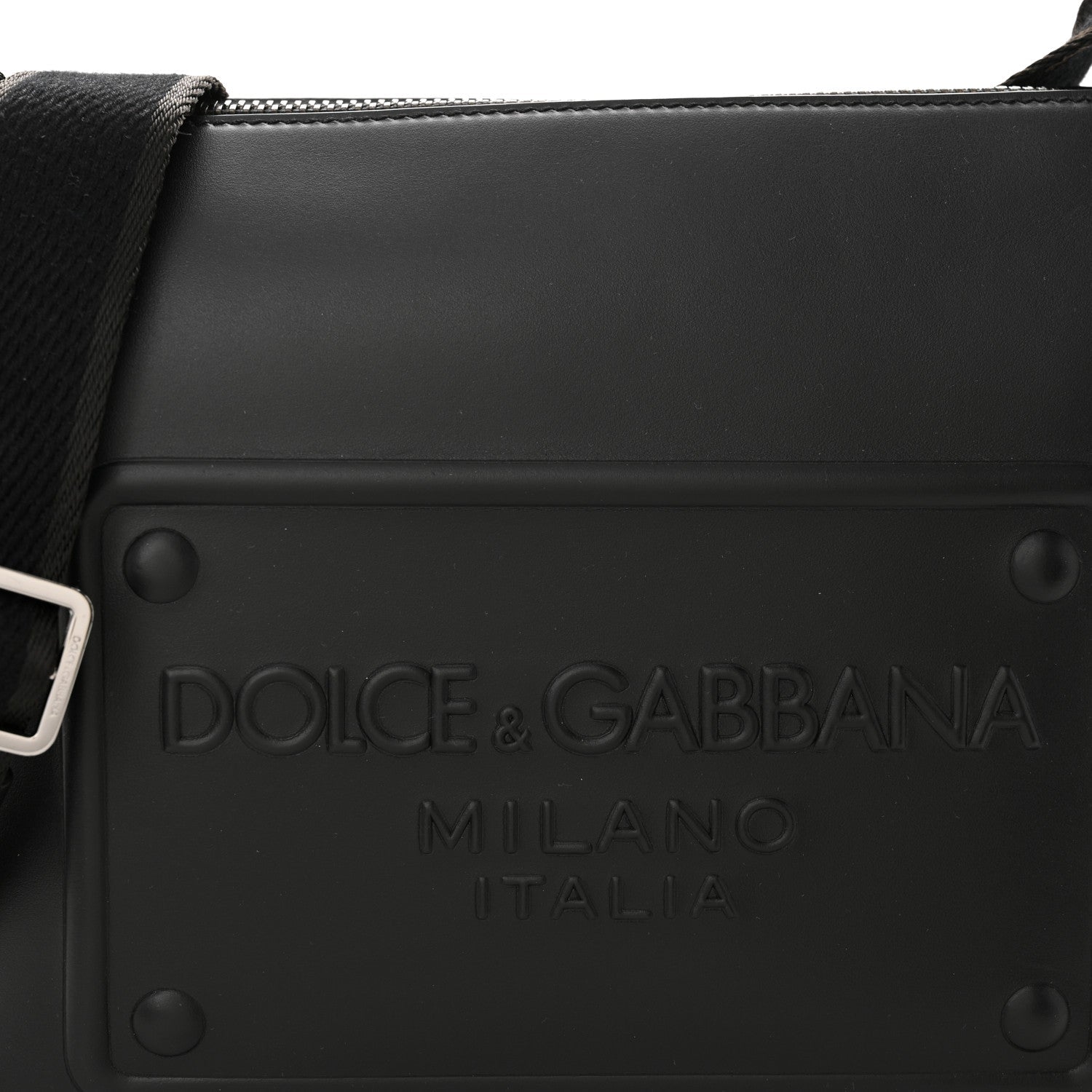 DOLCE GABBANA Calfskin Embossed DG Logo Shoulder Bag Black