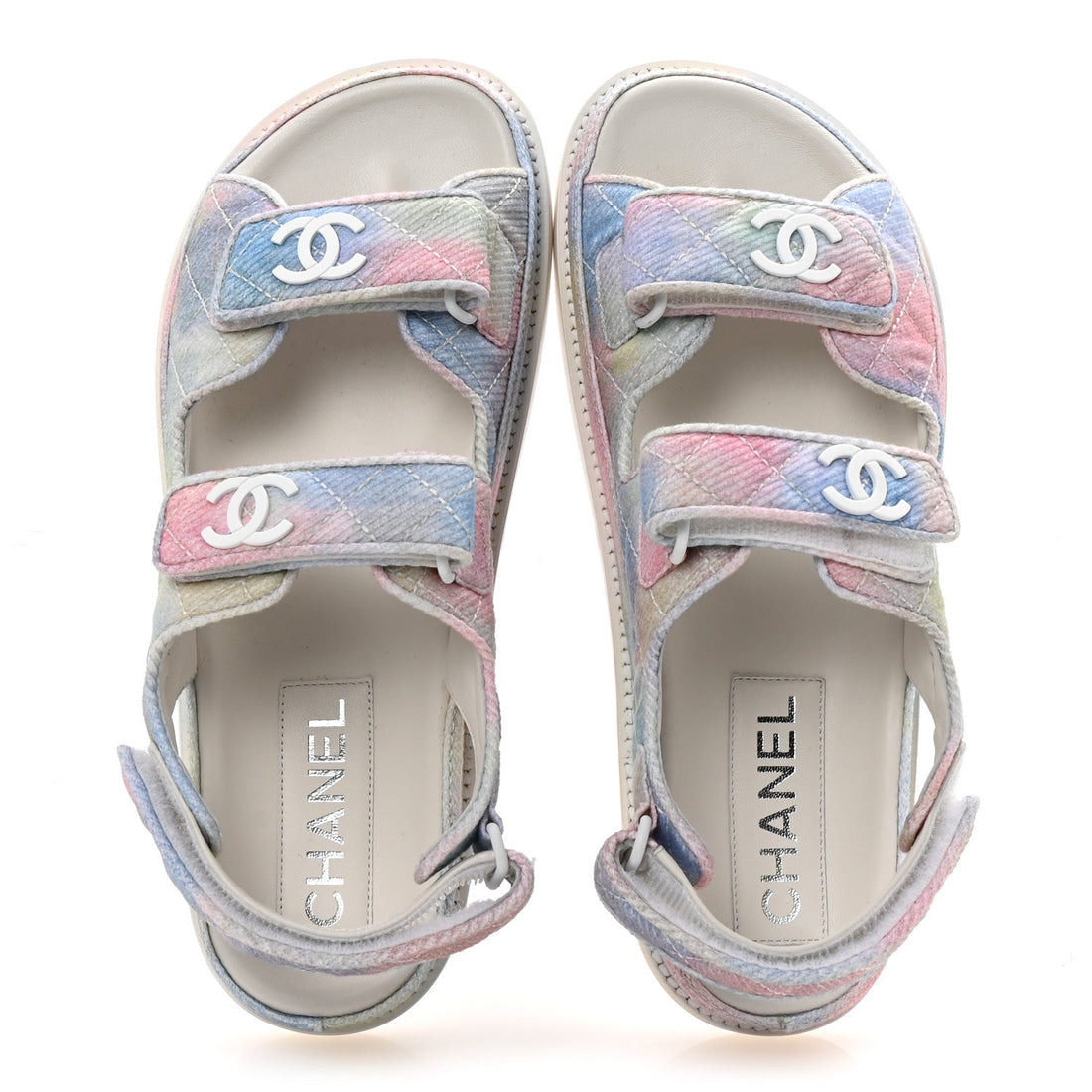 Printed Fabric Quilted Dad Sandals 38 Green Pink Blue