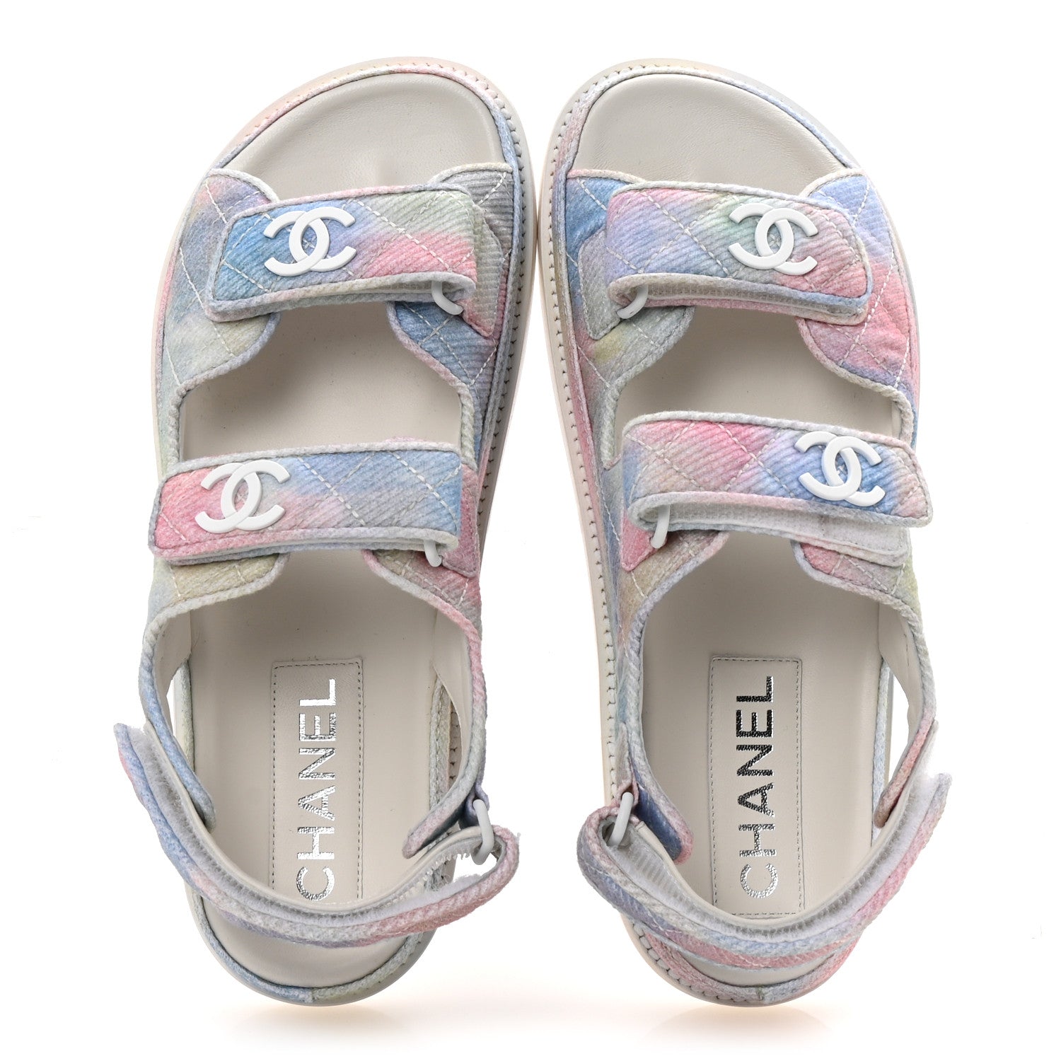 Printed Fabric Quilted Dad Sandals 38 Green Pink Blue