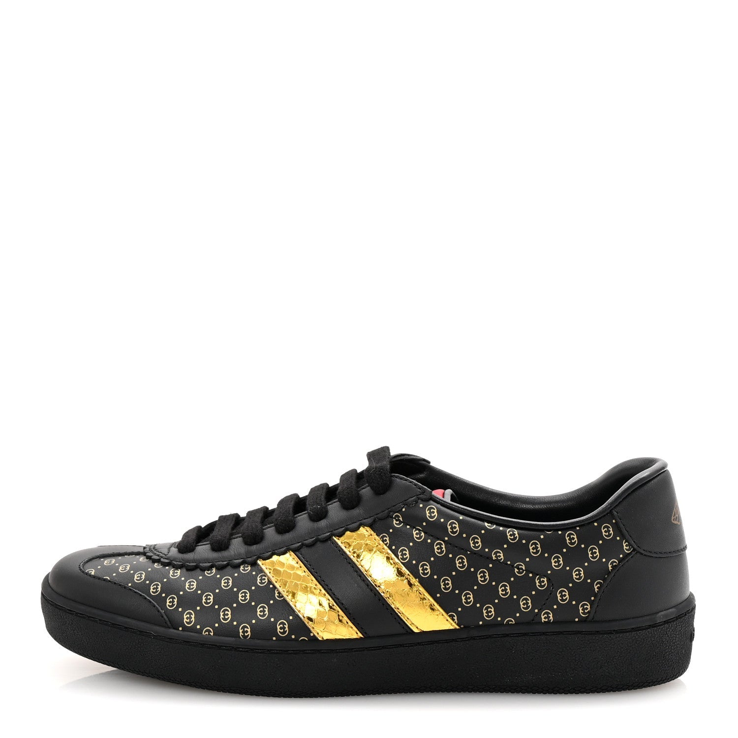 X DAPPER DAN Calfskin Laminated Ayers GG Micro Monogram Womens G74 Sneakers 36.5 Black Gold
