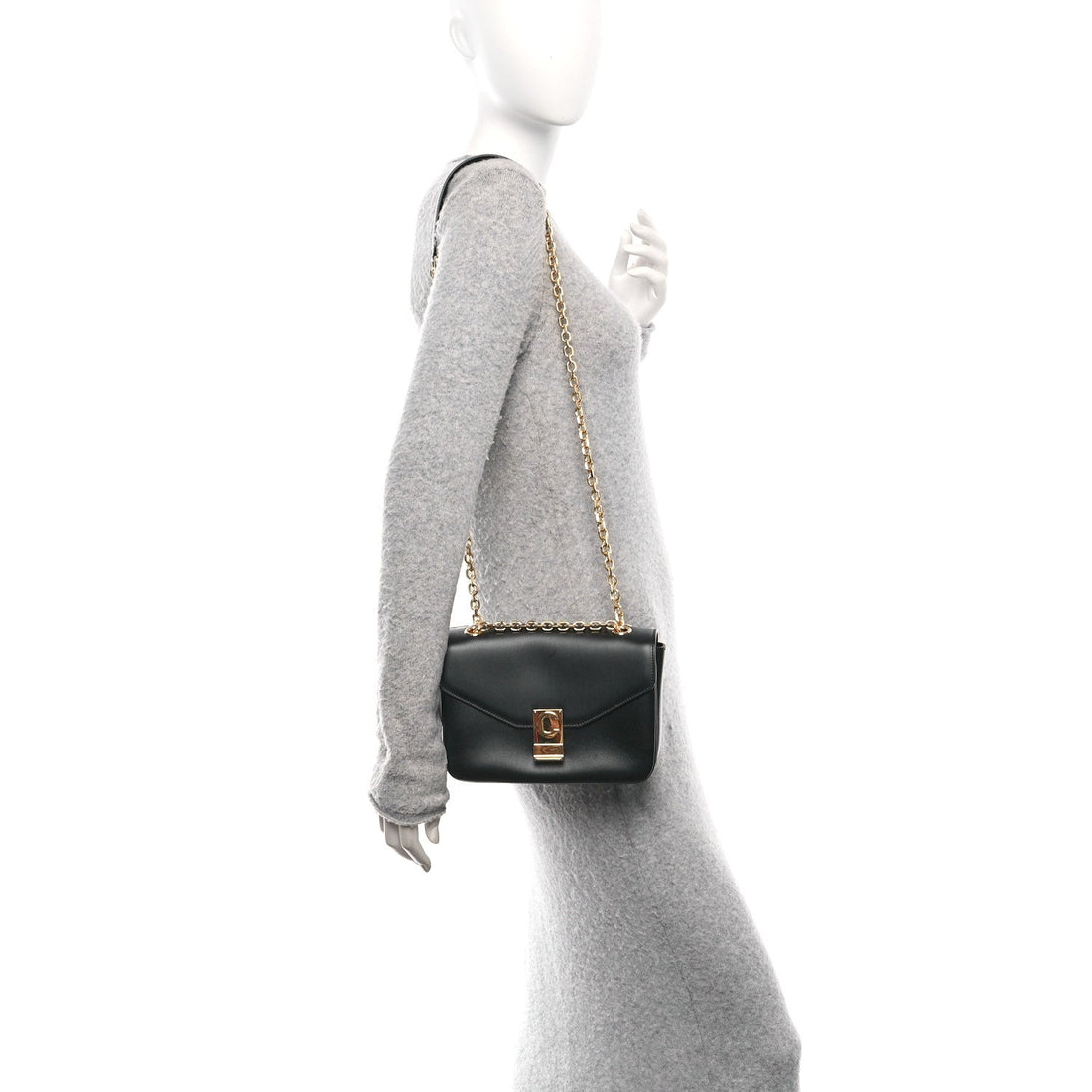 Shiny Calfskin Medium C Bag Black