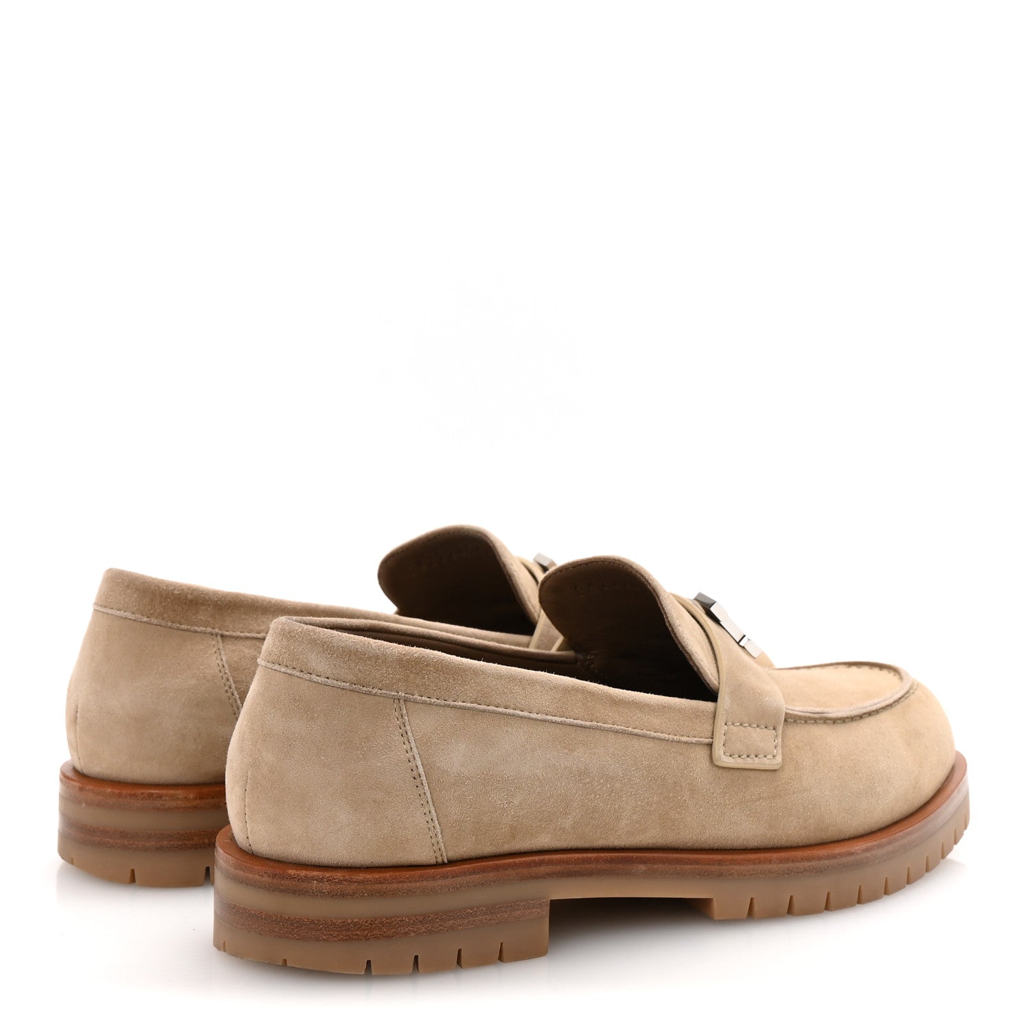 Suede Goatskin Womens Faubourg Loafers 36 Beige Argile