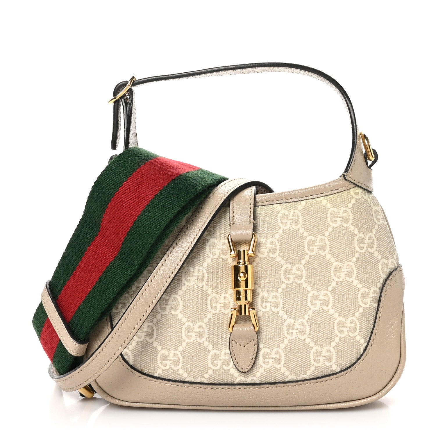 GG Supreme Monogram Textured Dollar Calfskin Mini Jackie 1961 Hobo Beige Mystic White Oatmeal