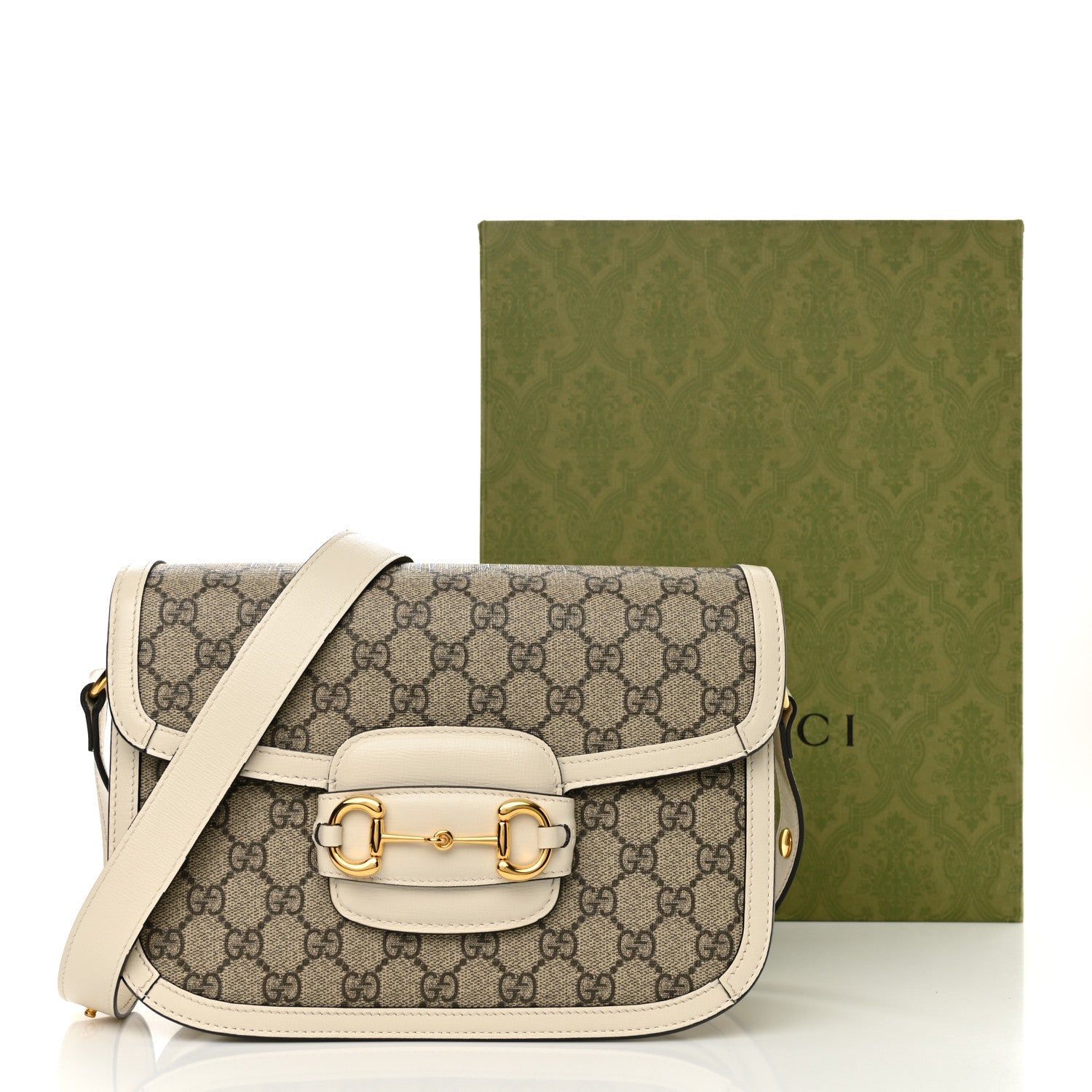 GG Supreme Monogram Horsebit 1955 Shoulder Bag Beige Mystic White