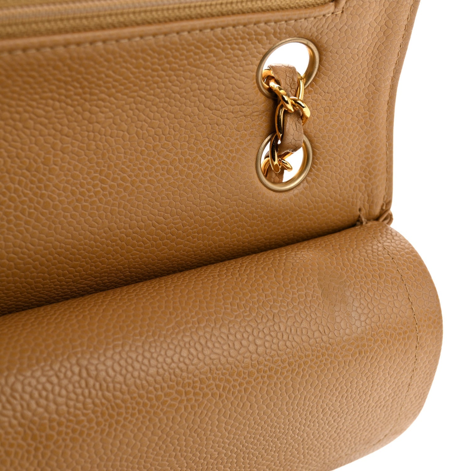 Caviar Quilted Medium Double Flap Beige