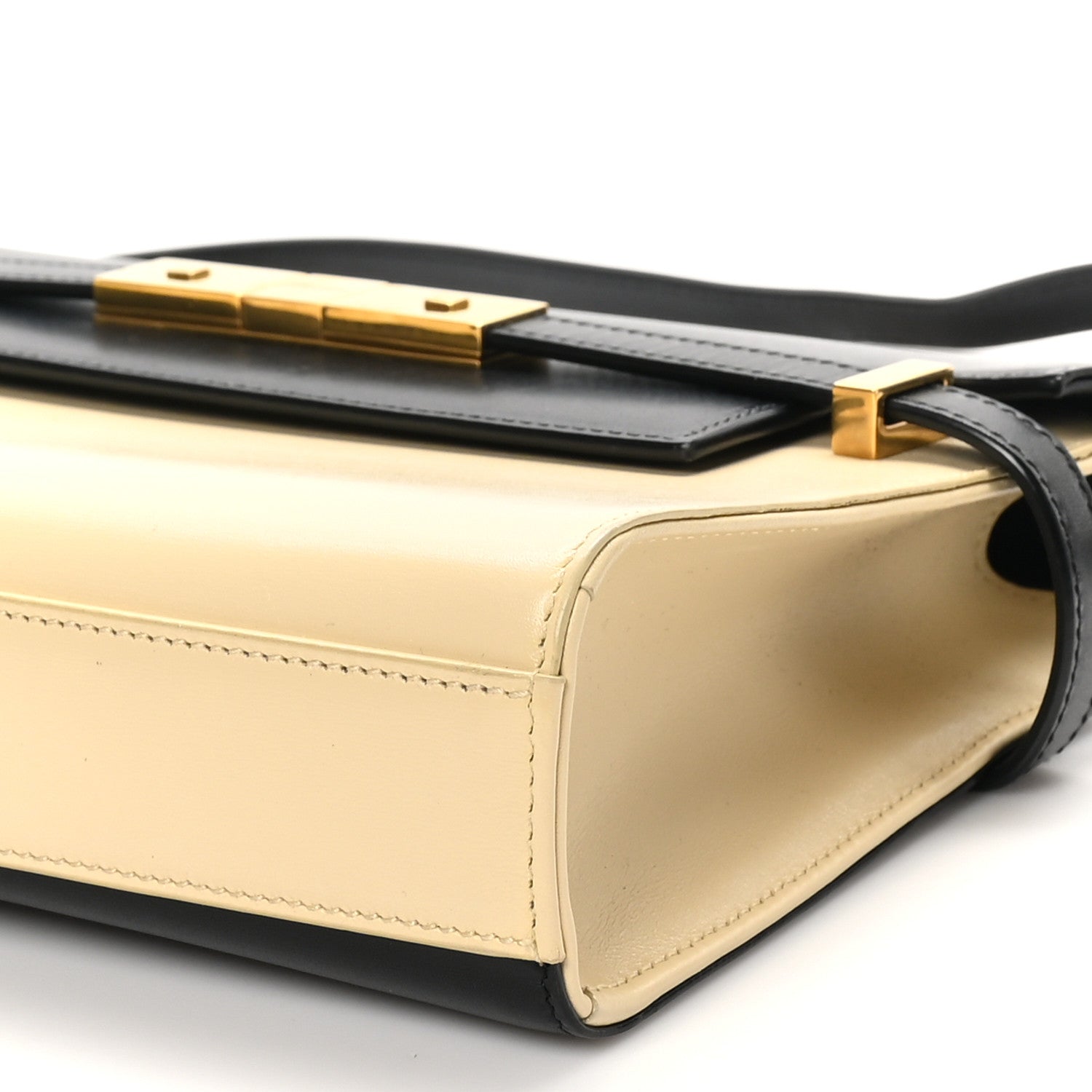 Smooth Calfskin Manhattan Shoulder Bag Black Beige