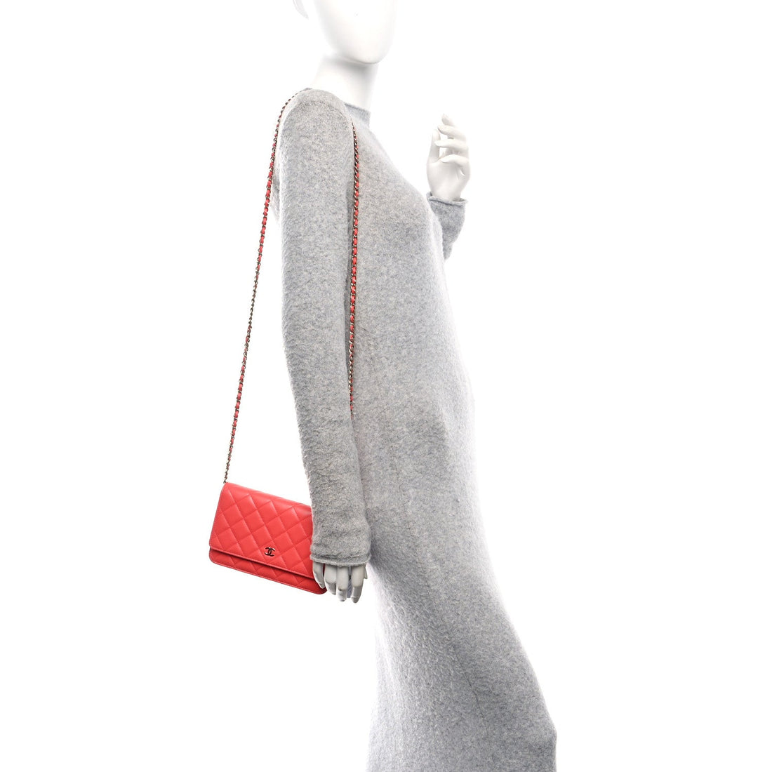 Lambskin Quilted Wallet On Chain WOC Coral