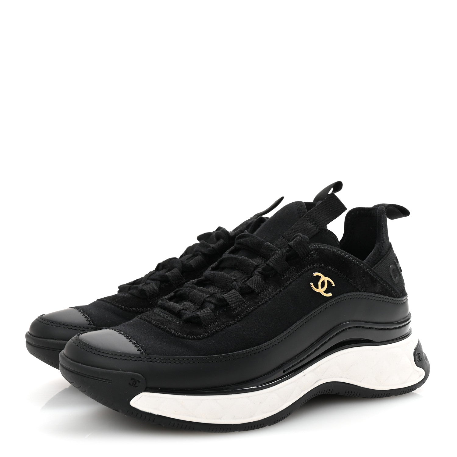 Velvet Calfskin Mixed Fibers CC Sneakers 38 Black
