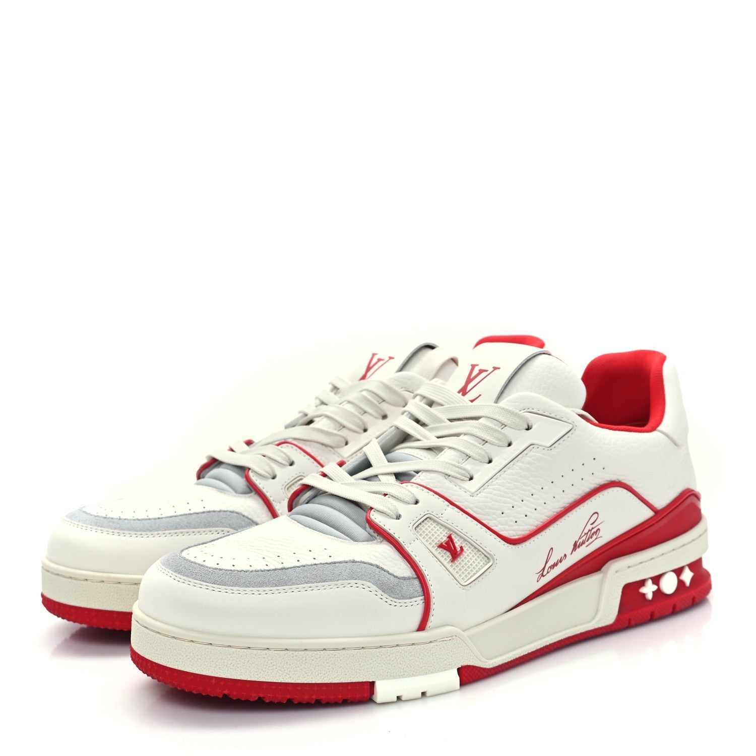 Grained Calfskin Script Mens LV Trainer Sneakers 9 Red