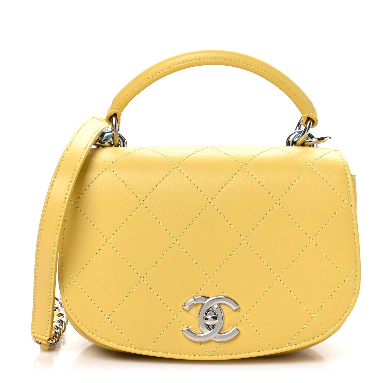 Calfskin Stitched Small Ring My Bag Flap Crossbody Yellow