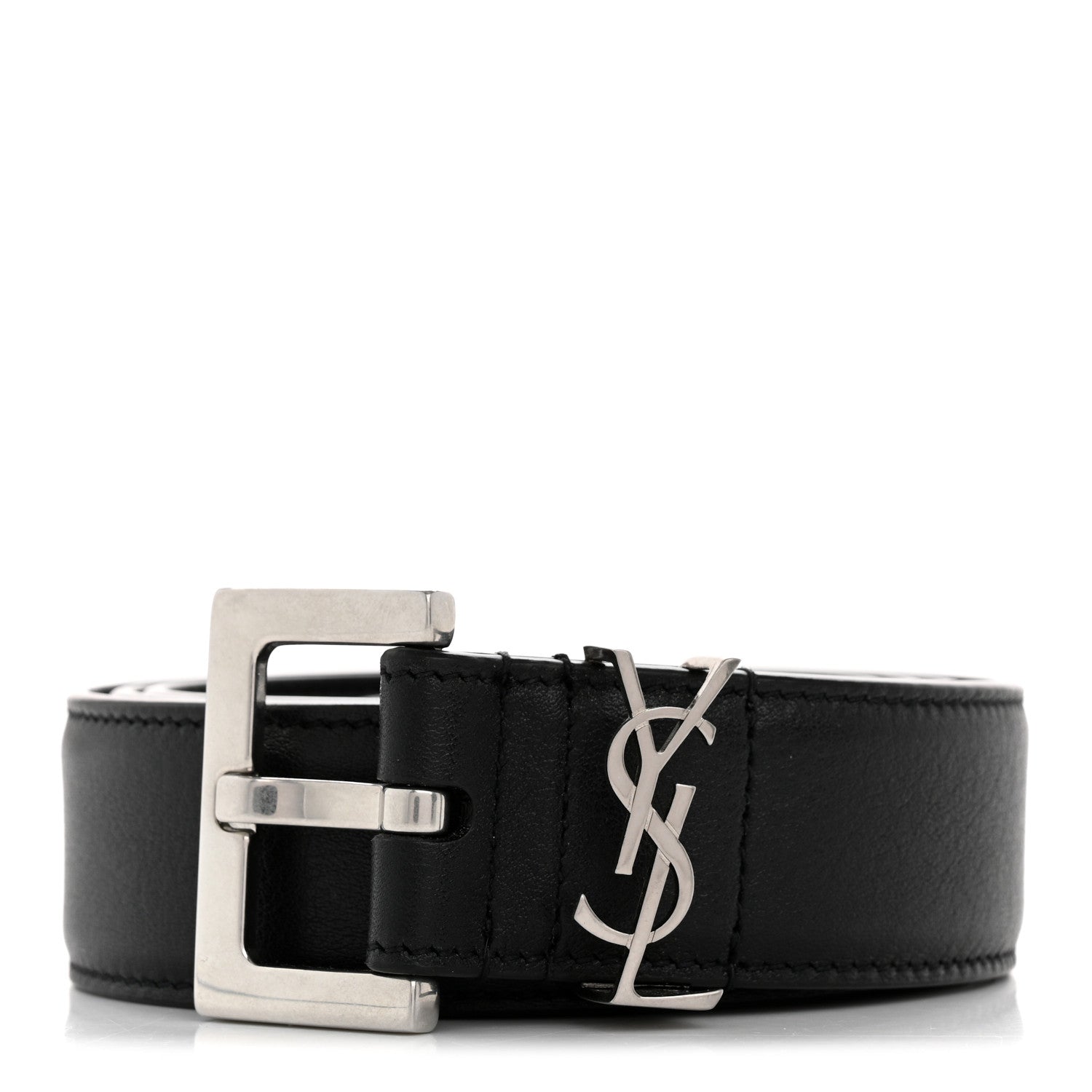 Smooth Calfskin Monogram Square Buckle Belt 85 34 Black