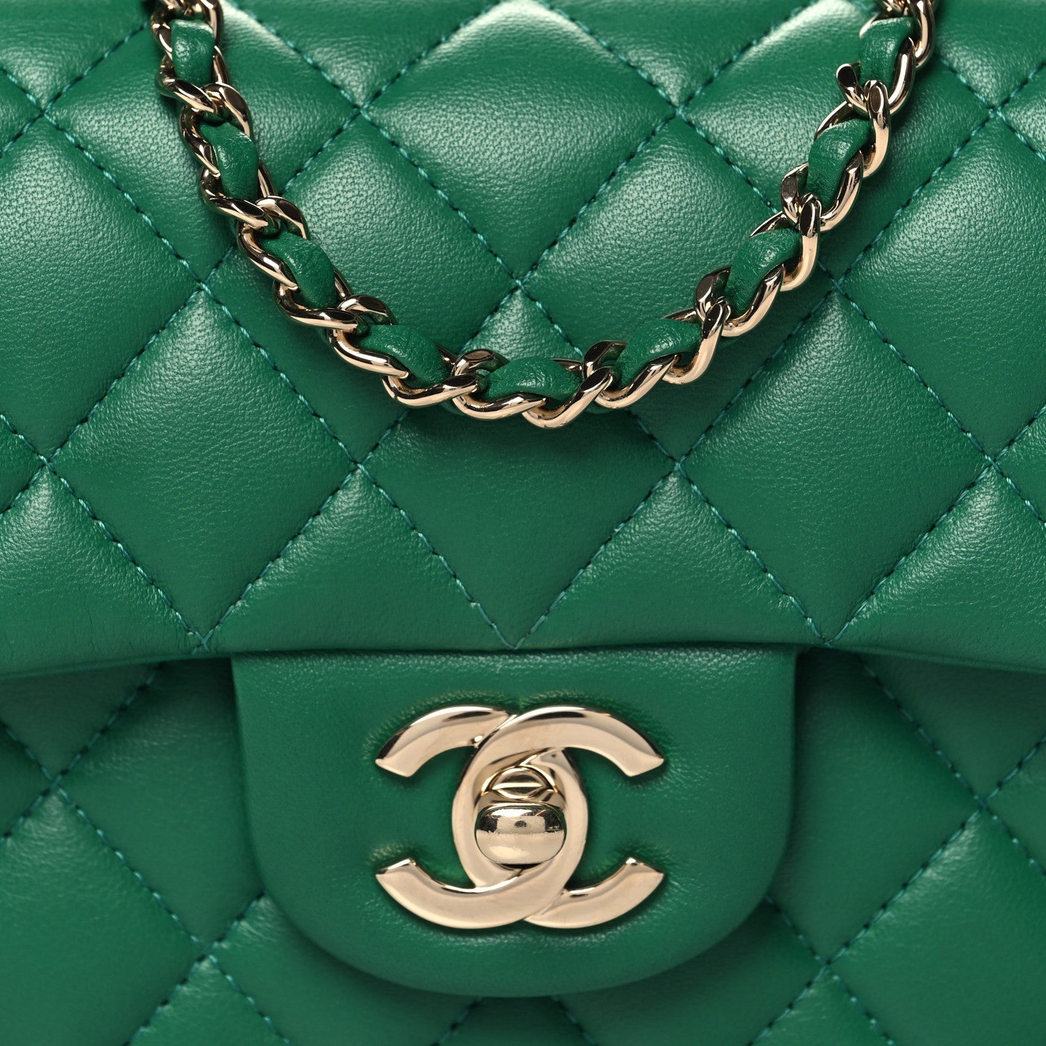 Lambskin Quilted Mini Top Handle Rectangular Flap Green
