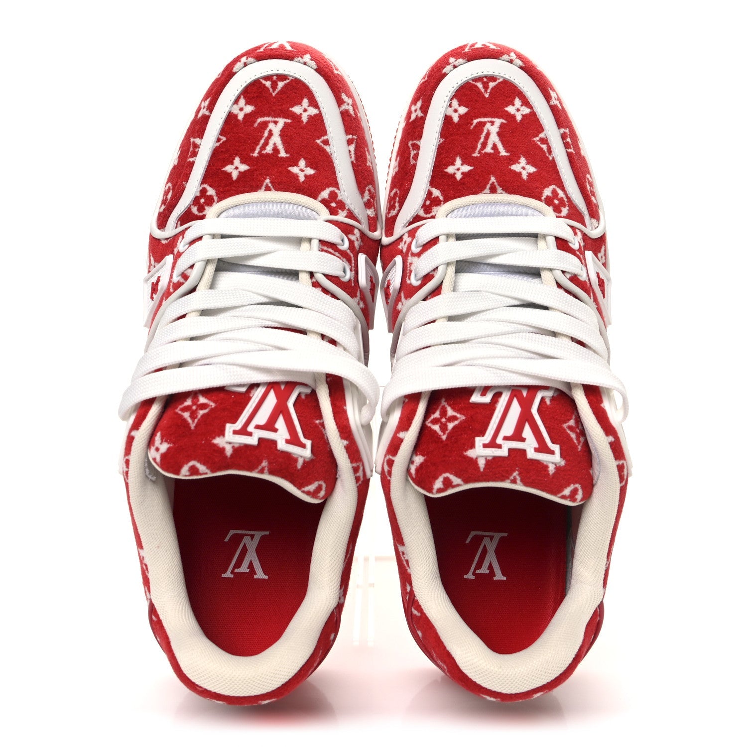 Jacquard Velvet Monogram Mens LV Trainer Sneakers 6.5 Red