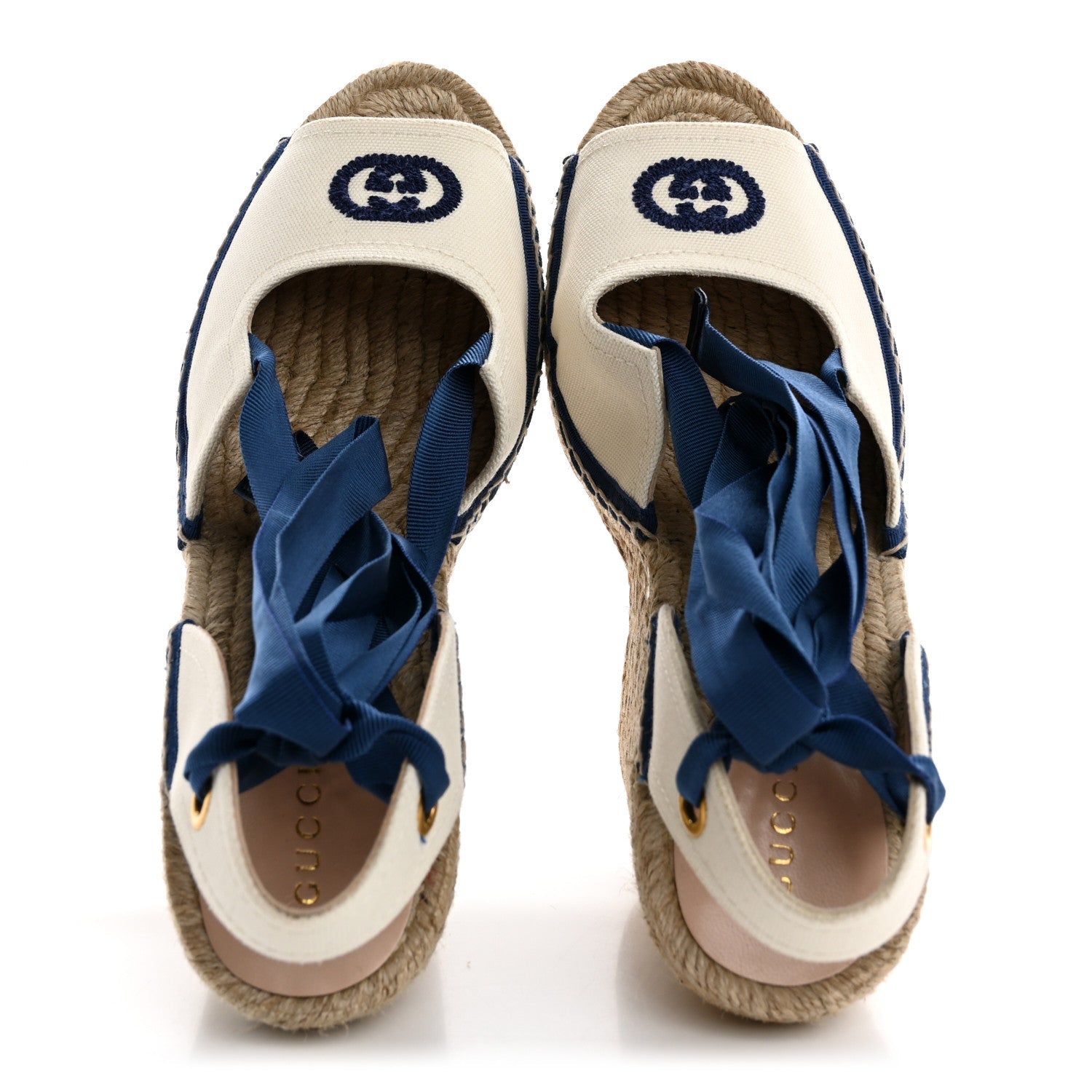 Canvas GG Ankle Wrap Platform Espadrille Wedges 40 Mystic White Royale Blue