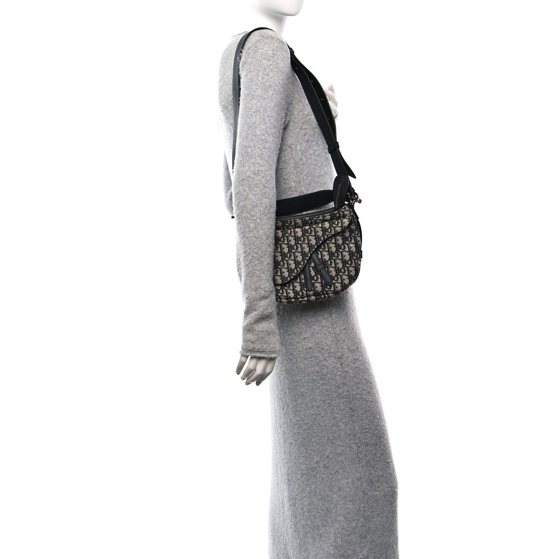 Oblique Mini Soft Saddle Bag Beige Black