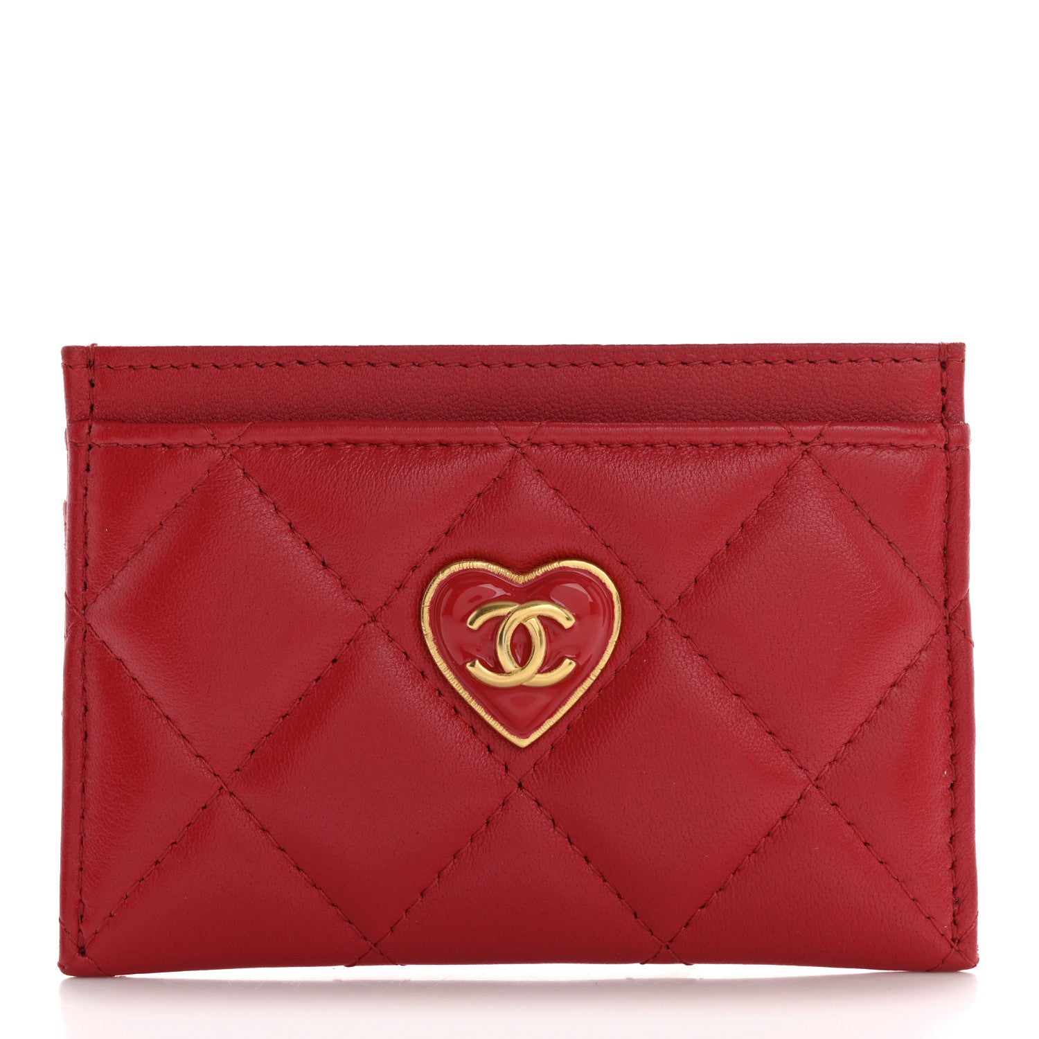 Lambskin Plexiglass Quilted Coco Love Card Holder Red