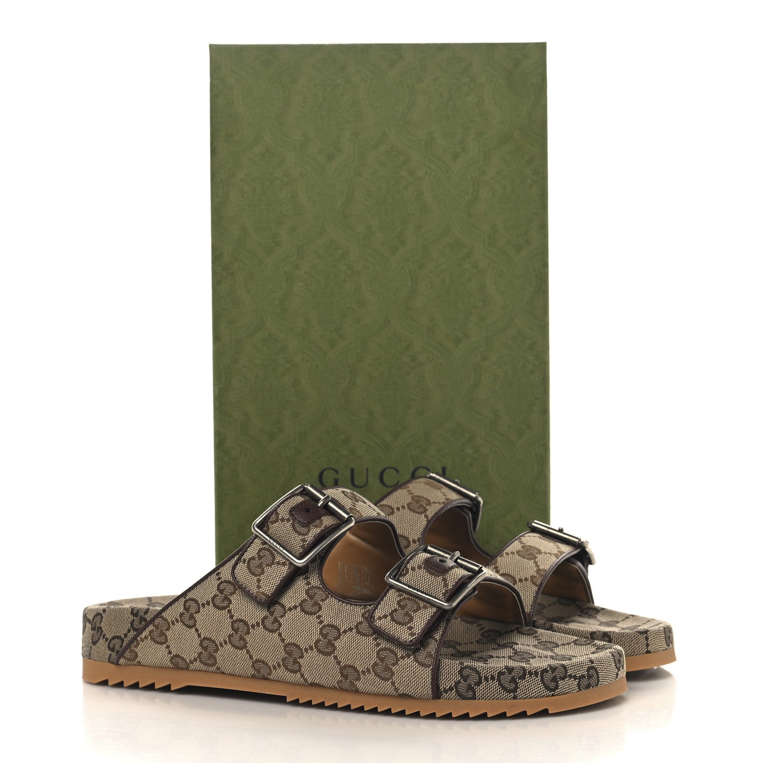 GG Monogram Lavaredo Eco Fabric Mens Slide Sandals With Straps 10 Beige Ebony Light Brown