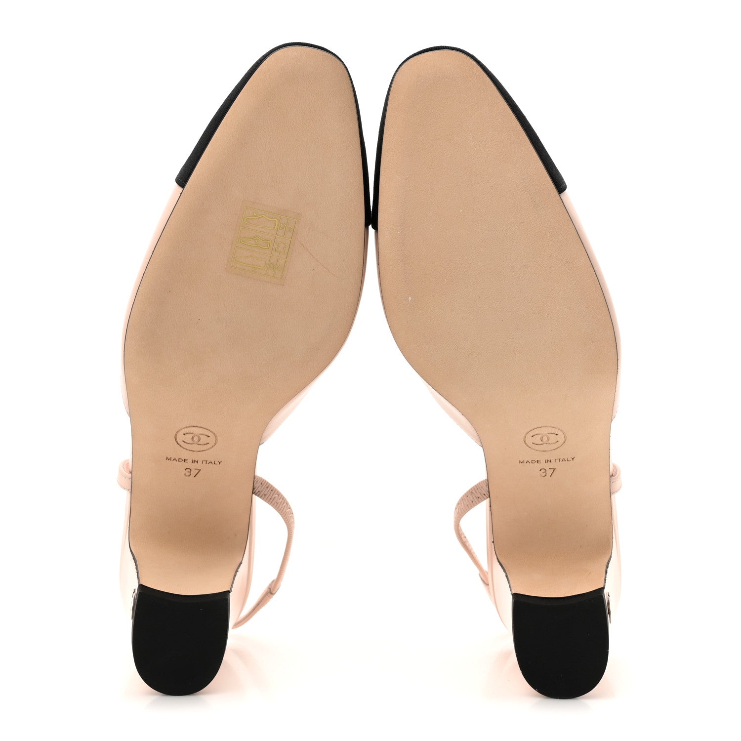 Calfskin Grosgrain Cap Toe CC Slingback Pumps 37 Light Pink Black