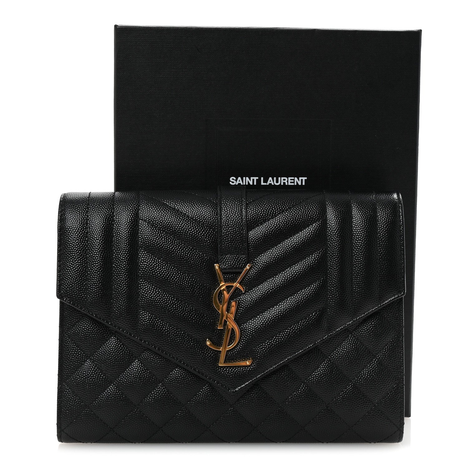 Grain De Poudre Textured Mixed Matelasse Triquilt Monogram Clutch Black