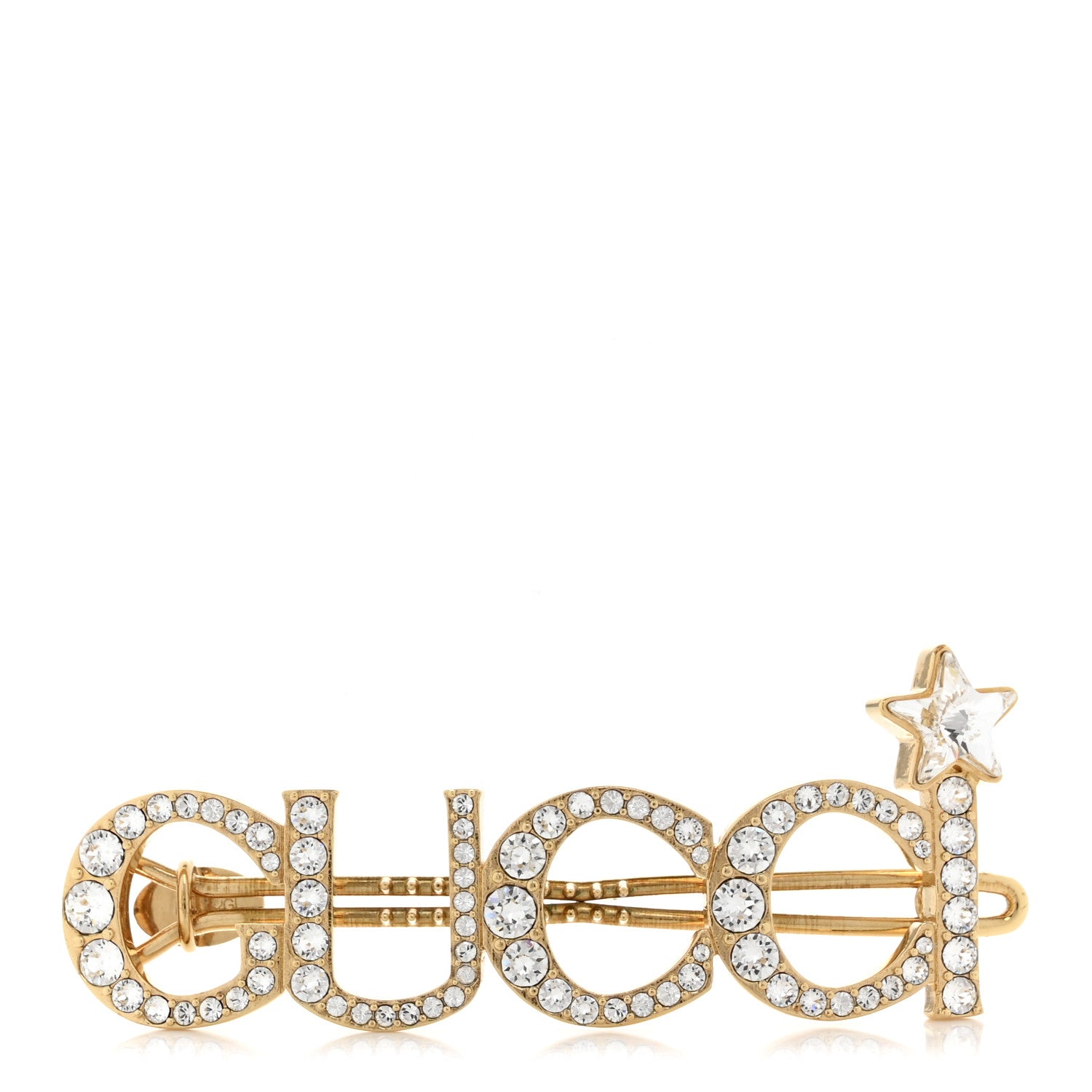 Metal Crystal Logo Hair Barrette Gold