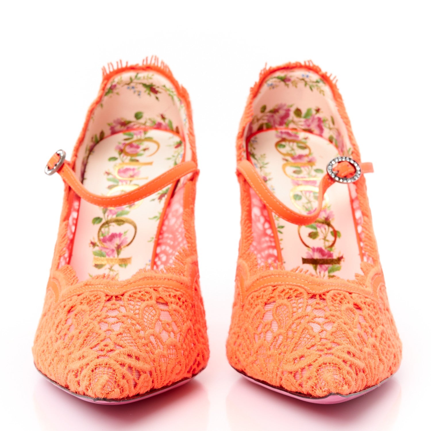 Lace Pizzo Venice Pumps 38.5 Orange Fluo