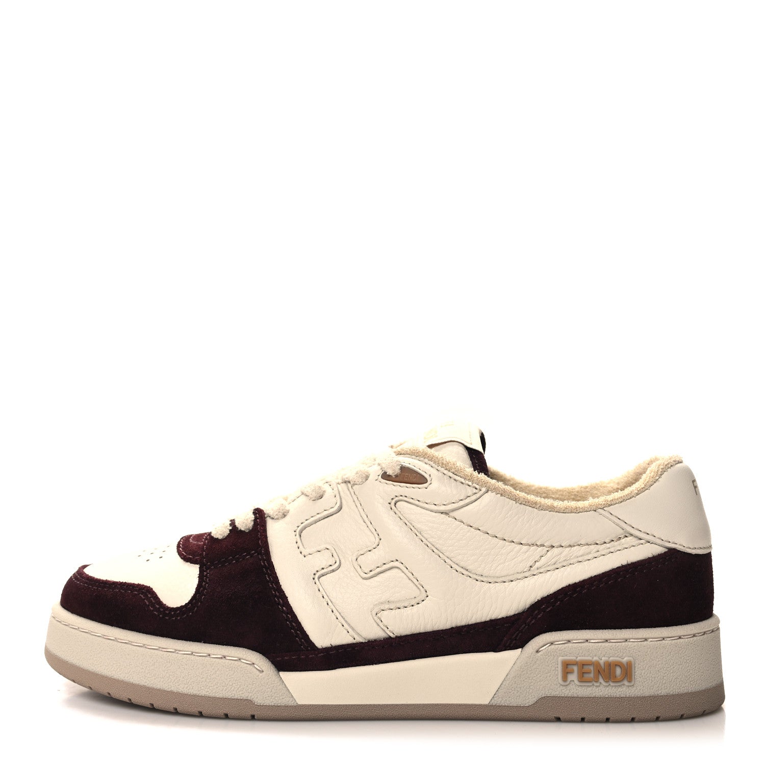 Grained Calfskin Mens Fendi Match Low Top Sneakers 7 White Burgundy Amber