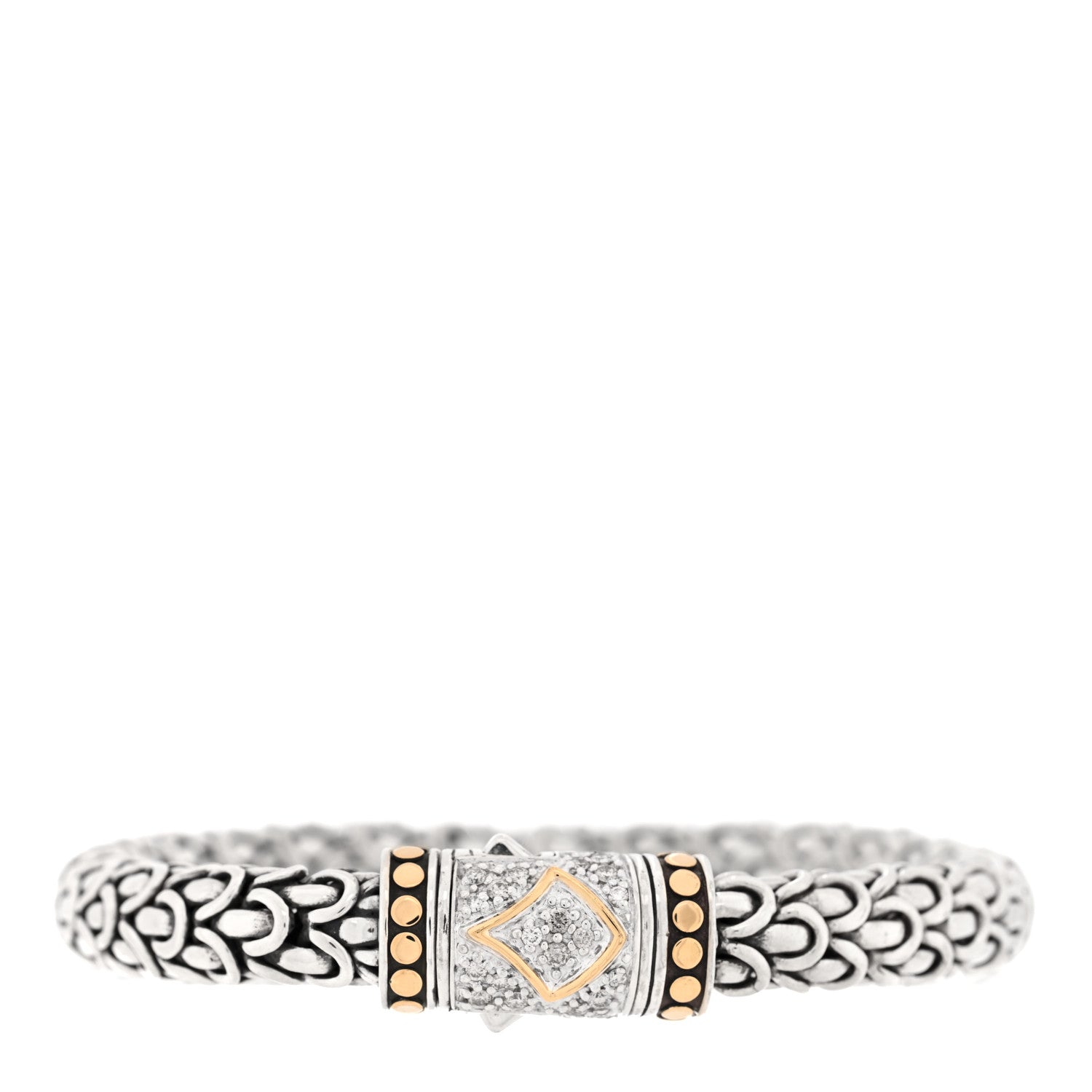 Sterling Silver 18K Yellow Gold Diamond 8mm Naga Bracelet