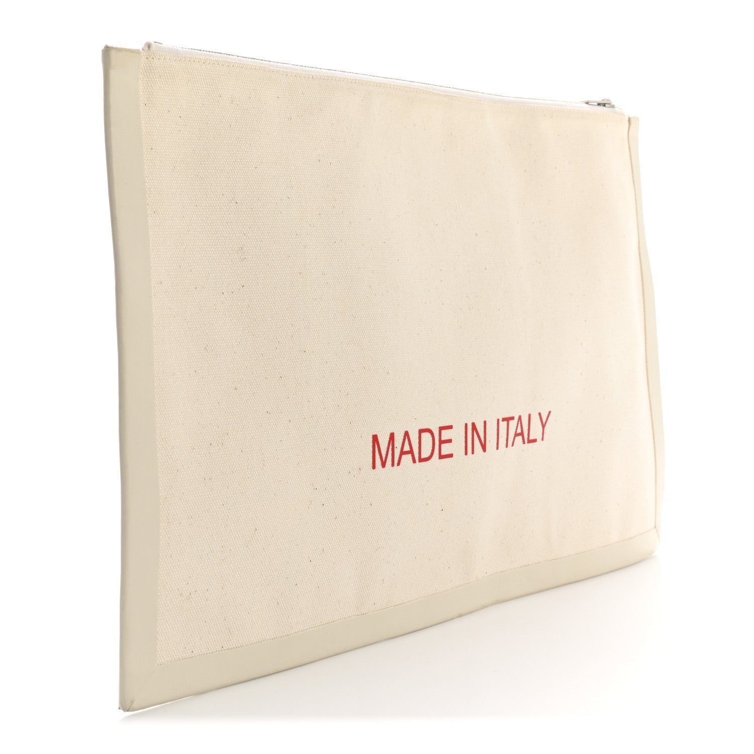 Cotton Canvas Calfskin Made In Large Pouch Red