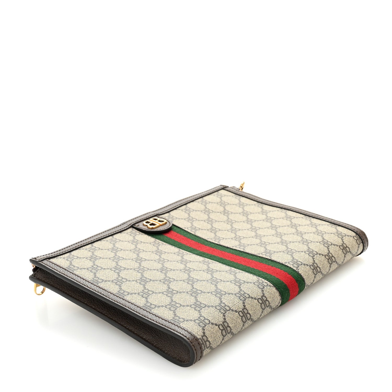 X BALENCIAGA BB Supreme Monogram Web Ophidia Wristlet Beige New Acero