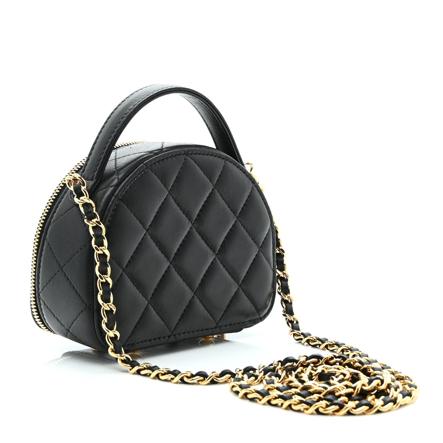 Lambskin Quilted Mini Chic Riviera Top Handle Vanity Case Black