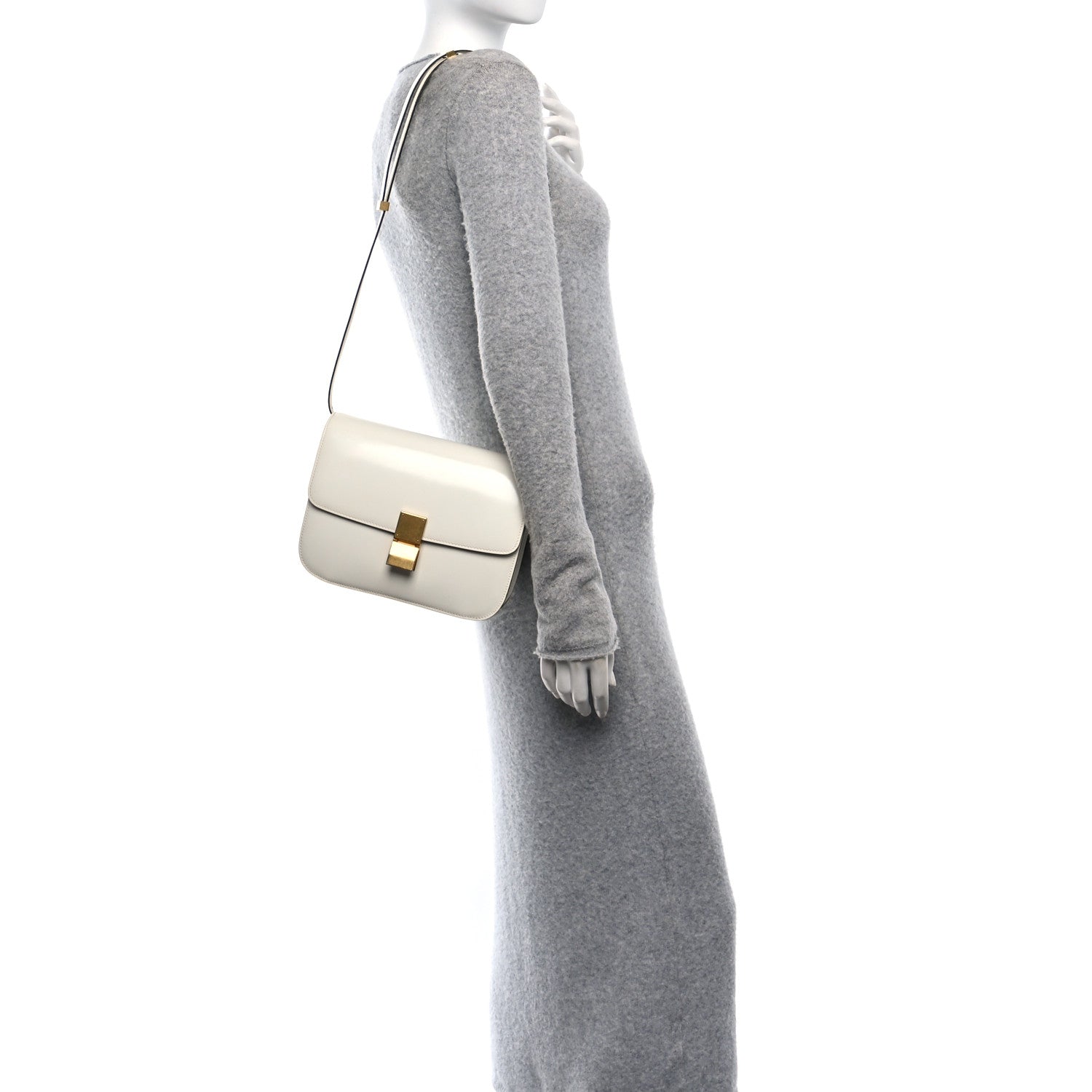 Spazzolato Calfskin Medium Classic Box Bag White