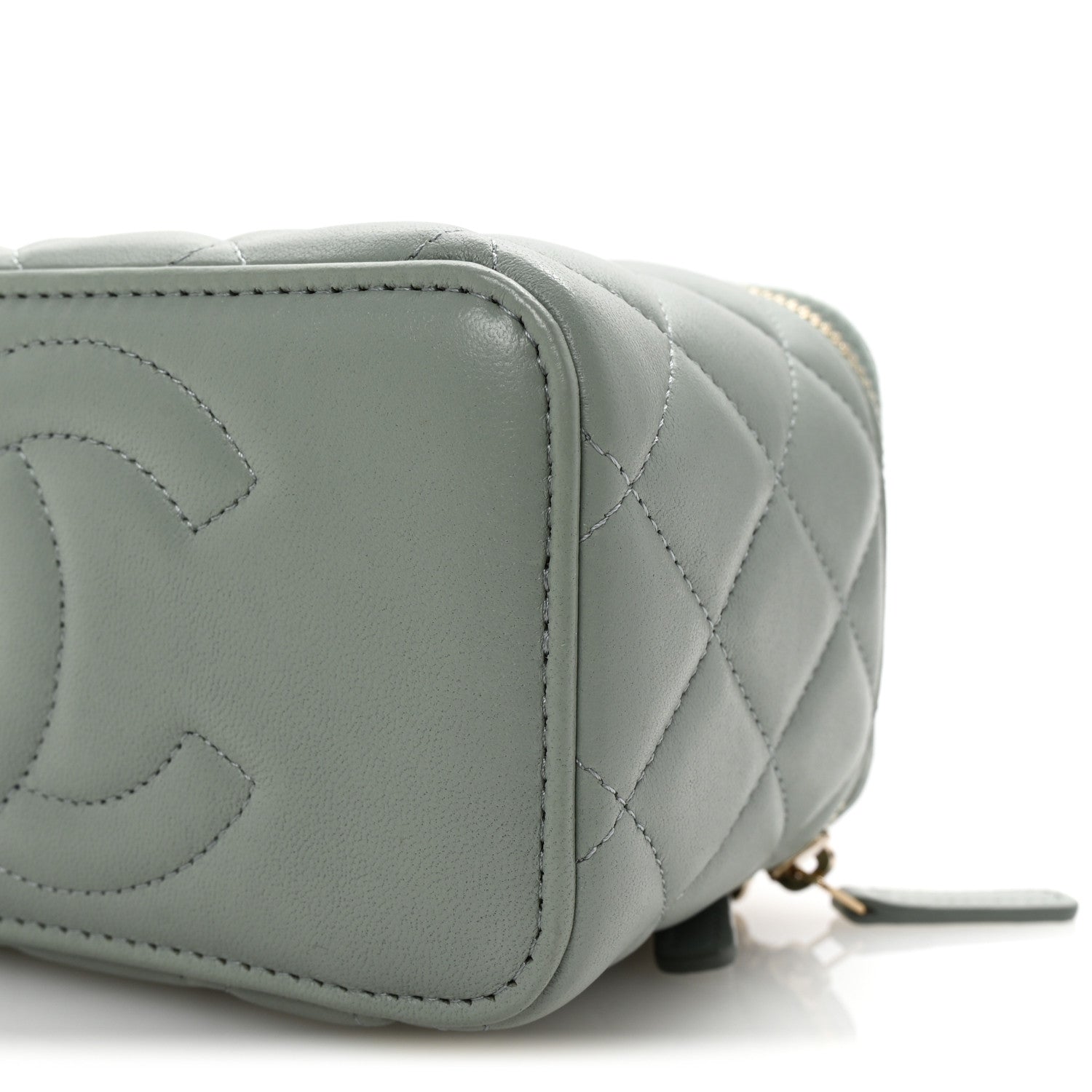 Lambskin Quilted Small Top Handle Vanity Case With Chain Light Blue