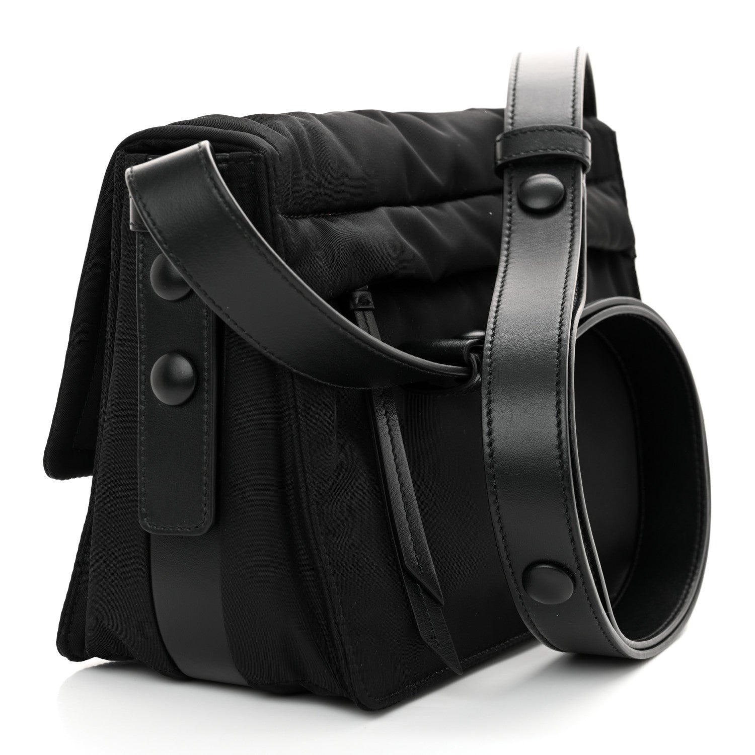 Re-Nylon Vitello Padded Small Flap Shoulder Bag Black