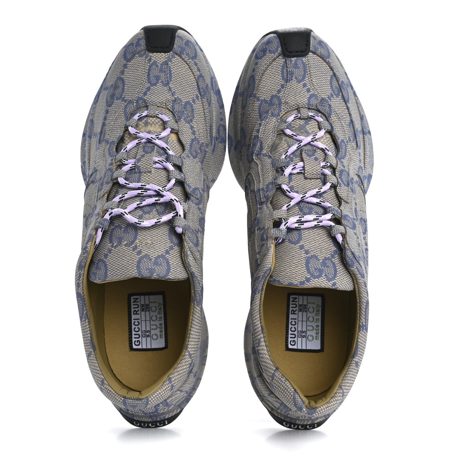 Ultralight Plume Calfskin Monogram Printed Mens Gucci Run Sneakers 9.5 Beige Blue