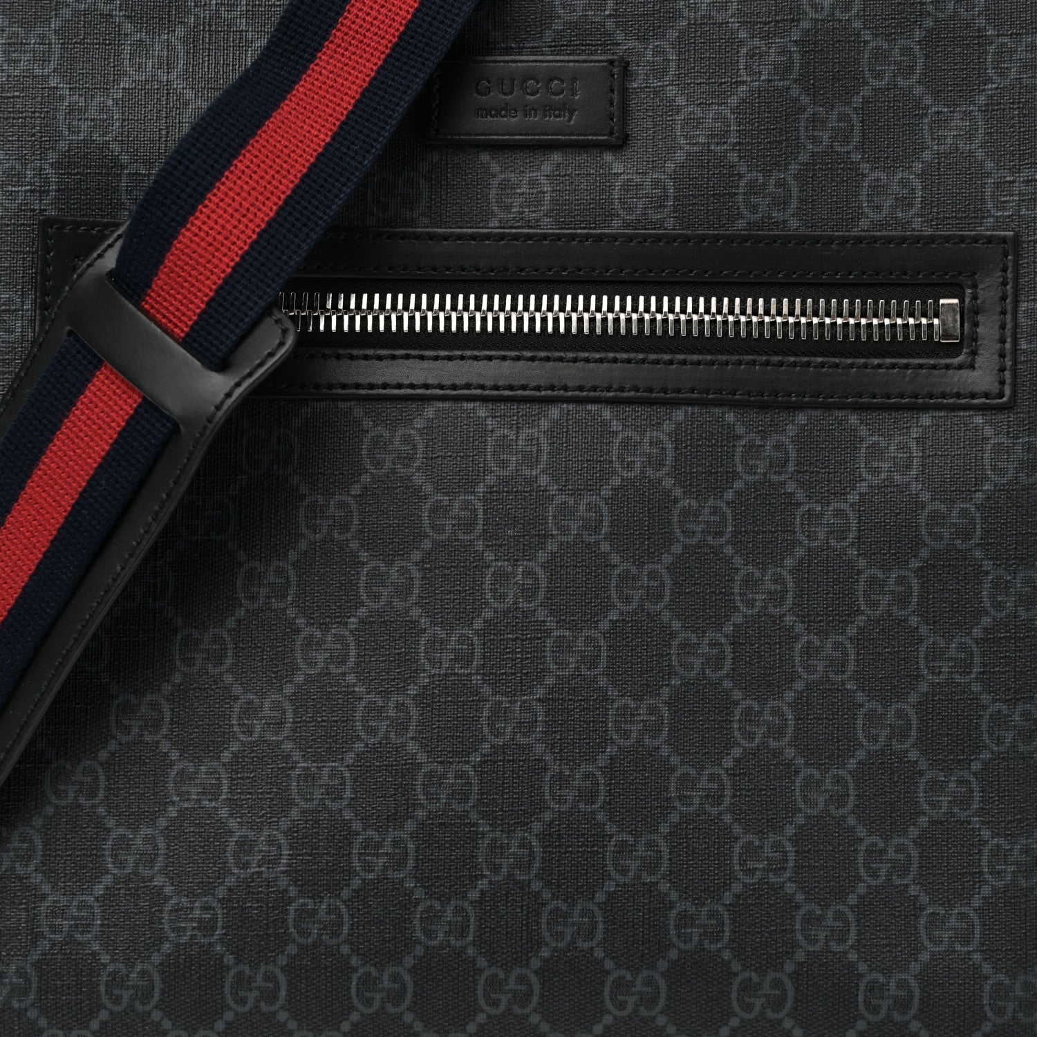 GG Supreme Monogram Appia Calfskin Web Flat Messenger Bag Black Grey