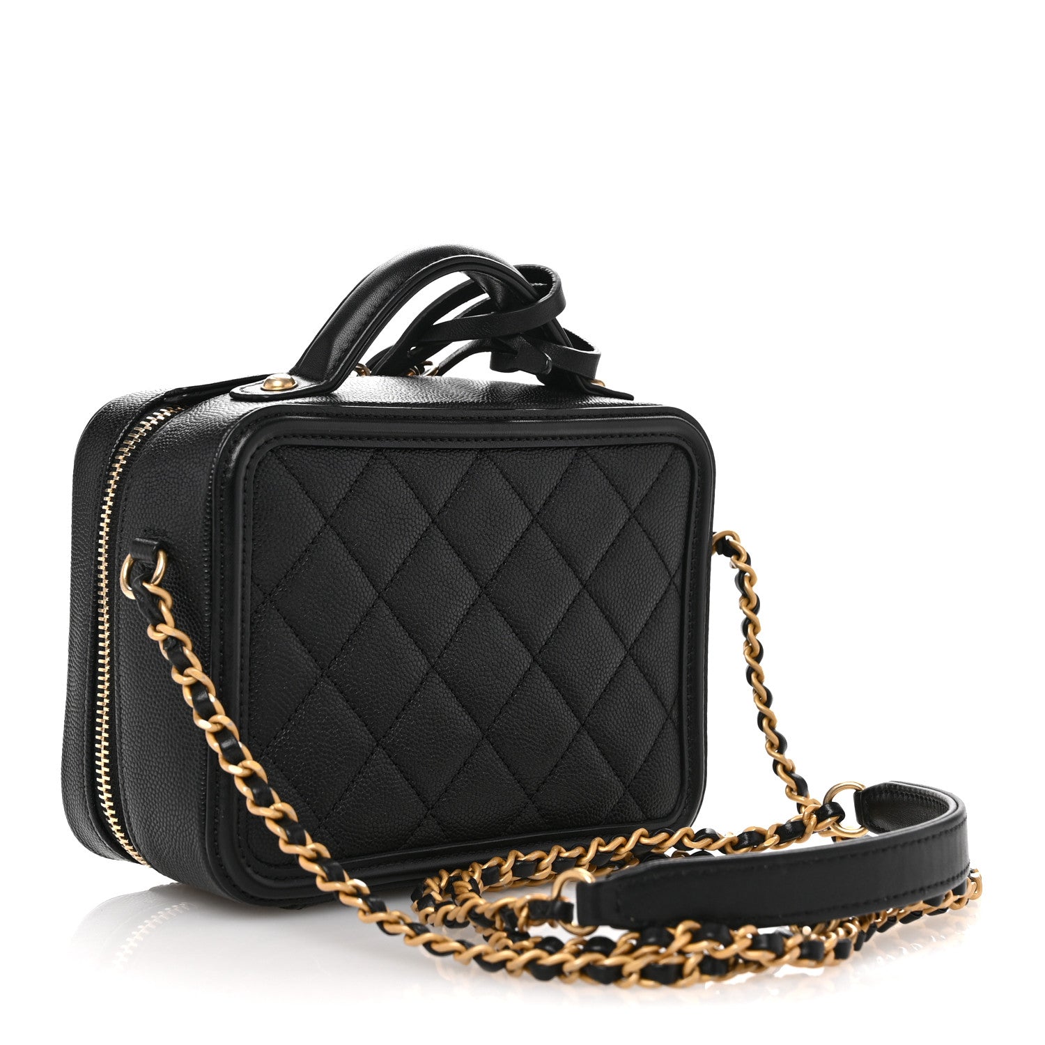 Caviar Quilted Small CC Filigree Vanity Case Black