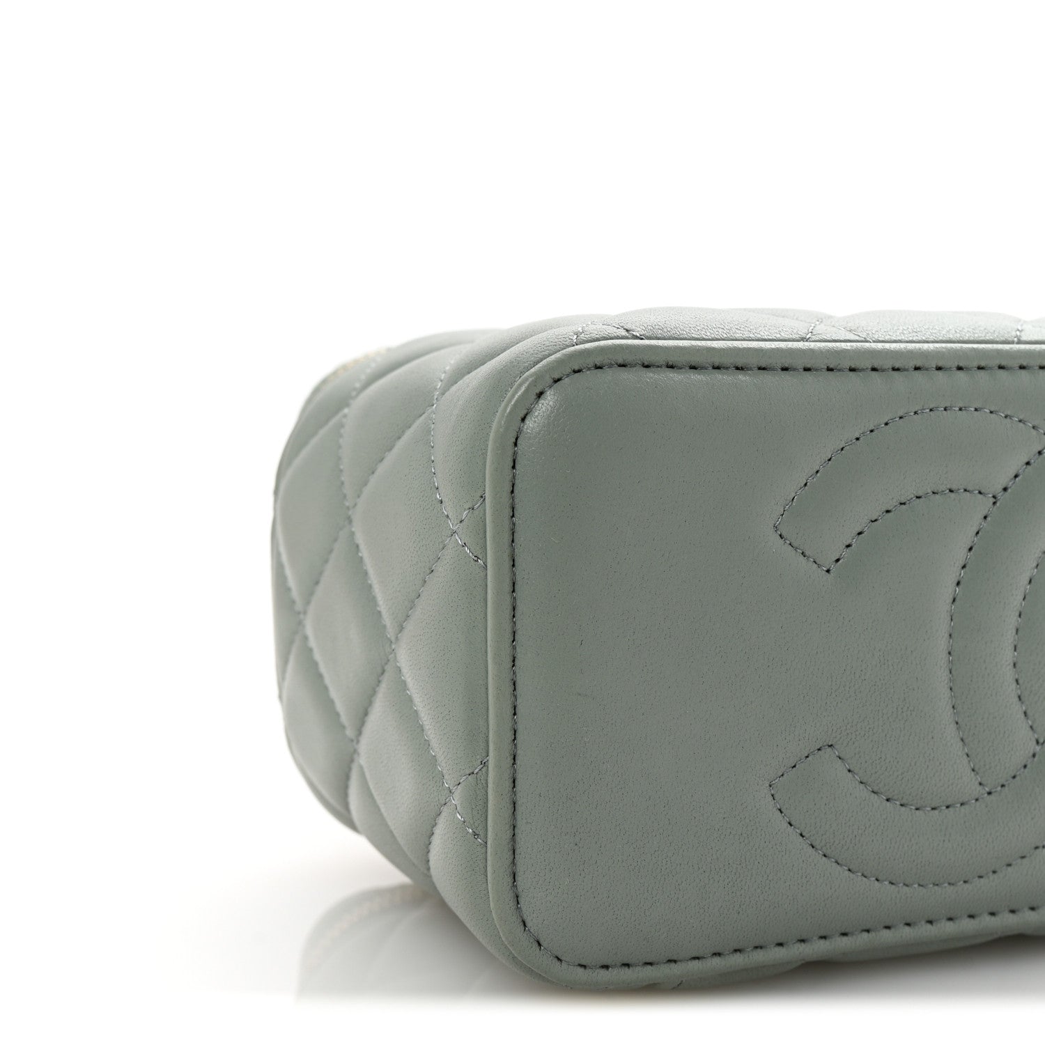 Lambskin Quilted Small Top Handle Vanity Case With Chain Light Blue