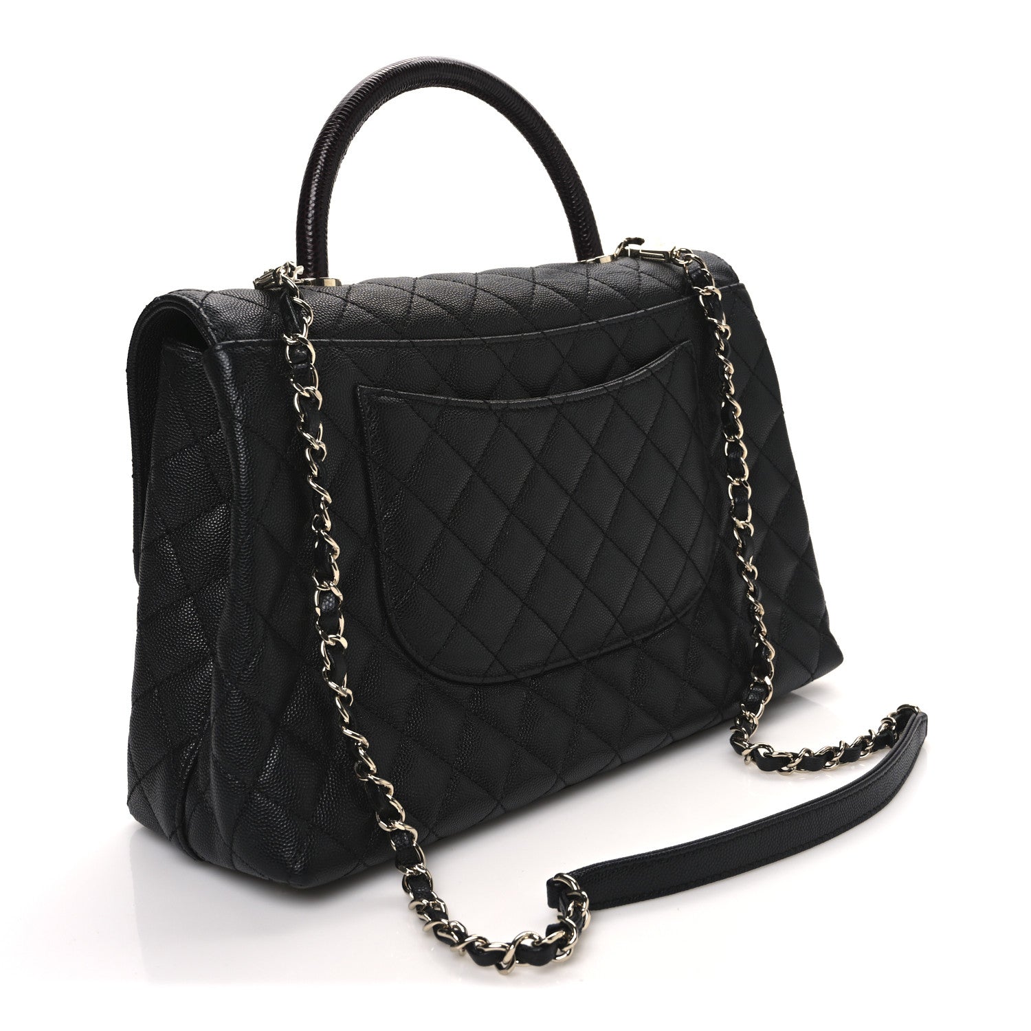 Caviar Lizard Quilted Medium Coco Handle Flap Black