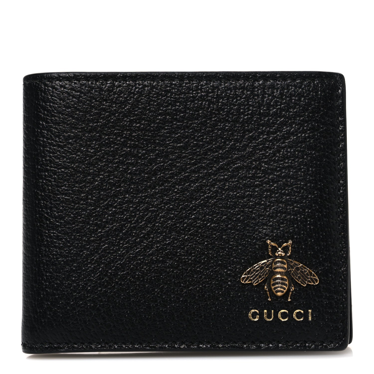 Calfskin Bee Bi-Fold Wallet Black