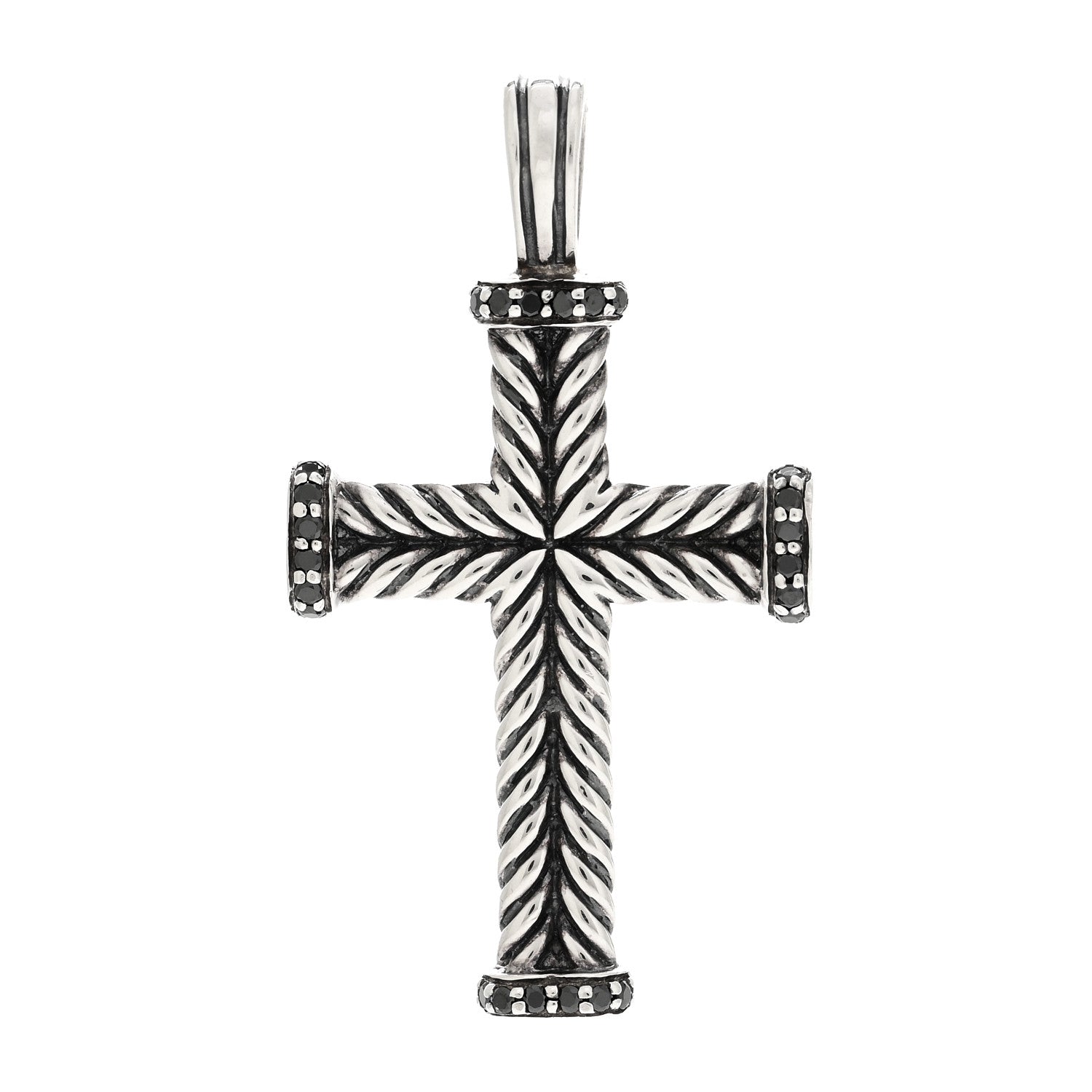 Sterling Silver Black Diamond Mens Chevron Cross Pendant