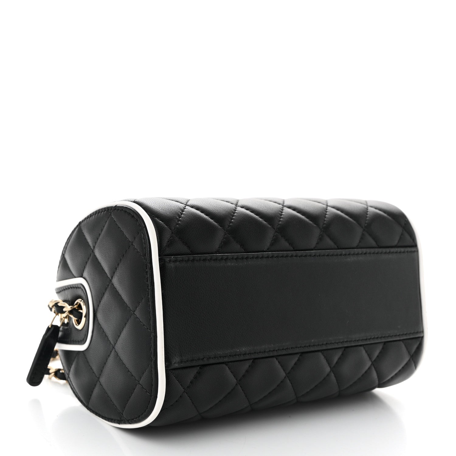 Lambskin Quilted Resin CC Mini Bowling Clutch With Chain Black White