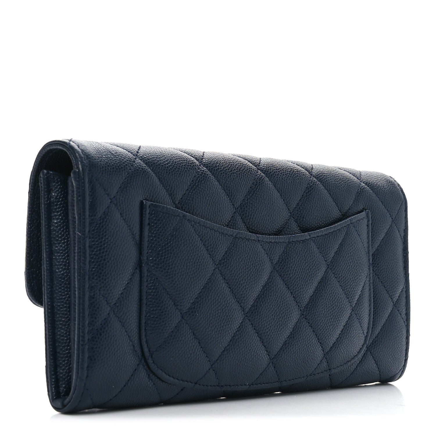 Caviar Quilted Large Gusset Flap Wallet Navy